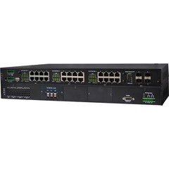 24 10/100/1000T PoE at/af + 4 Dual SFP L2 plus  Industrial Switch w/IEC320 AC INPUT; -20°C to 60°C