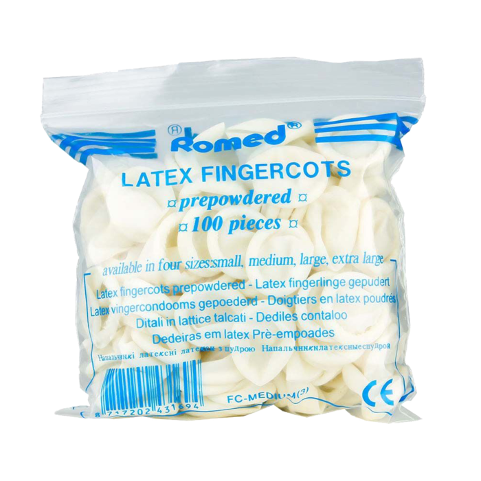 Romed Latex fingercots powdered 100 pieces