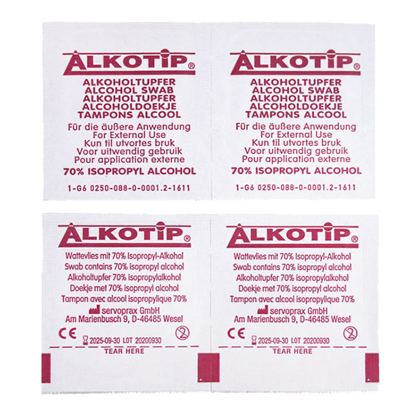 Alkotip Alcohol wipes individually wrapped 28x60mm 250+10 pieces