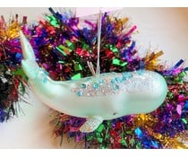 * SOLD * Prachtige kerstornament "green glitter whale"