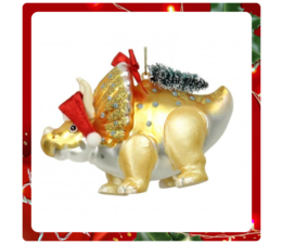 * SOLD * Vrolijke kerstbal Dinosaurus Triceratops