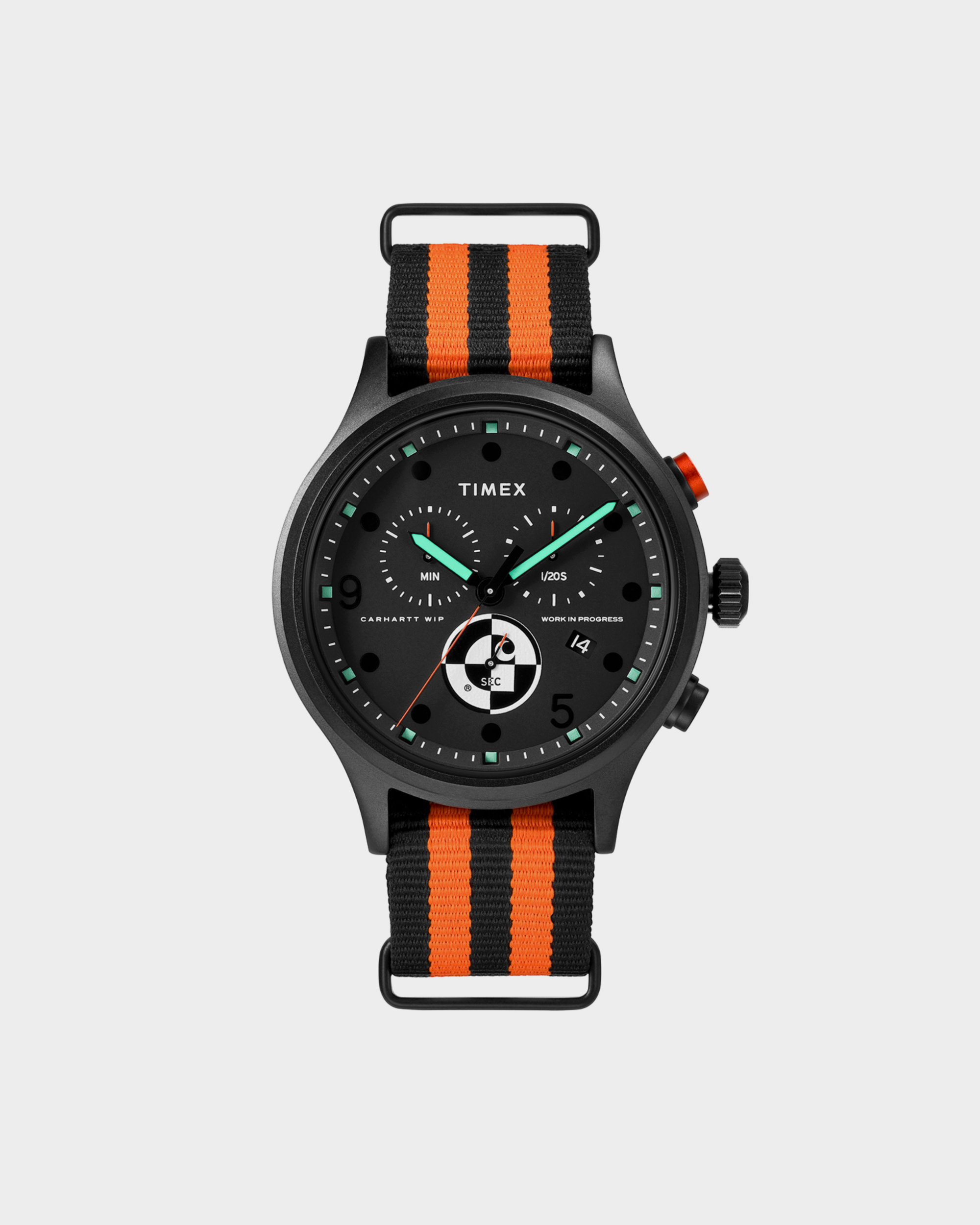 Timex X Carhartt WIP Range C Allied Chronograph Black/Carhartt Orange, glow in the dark