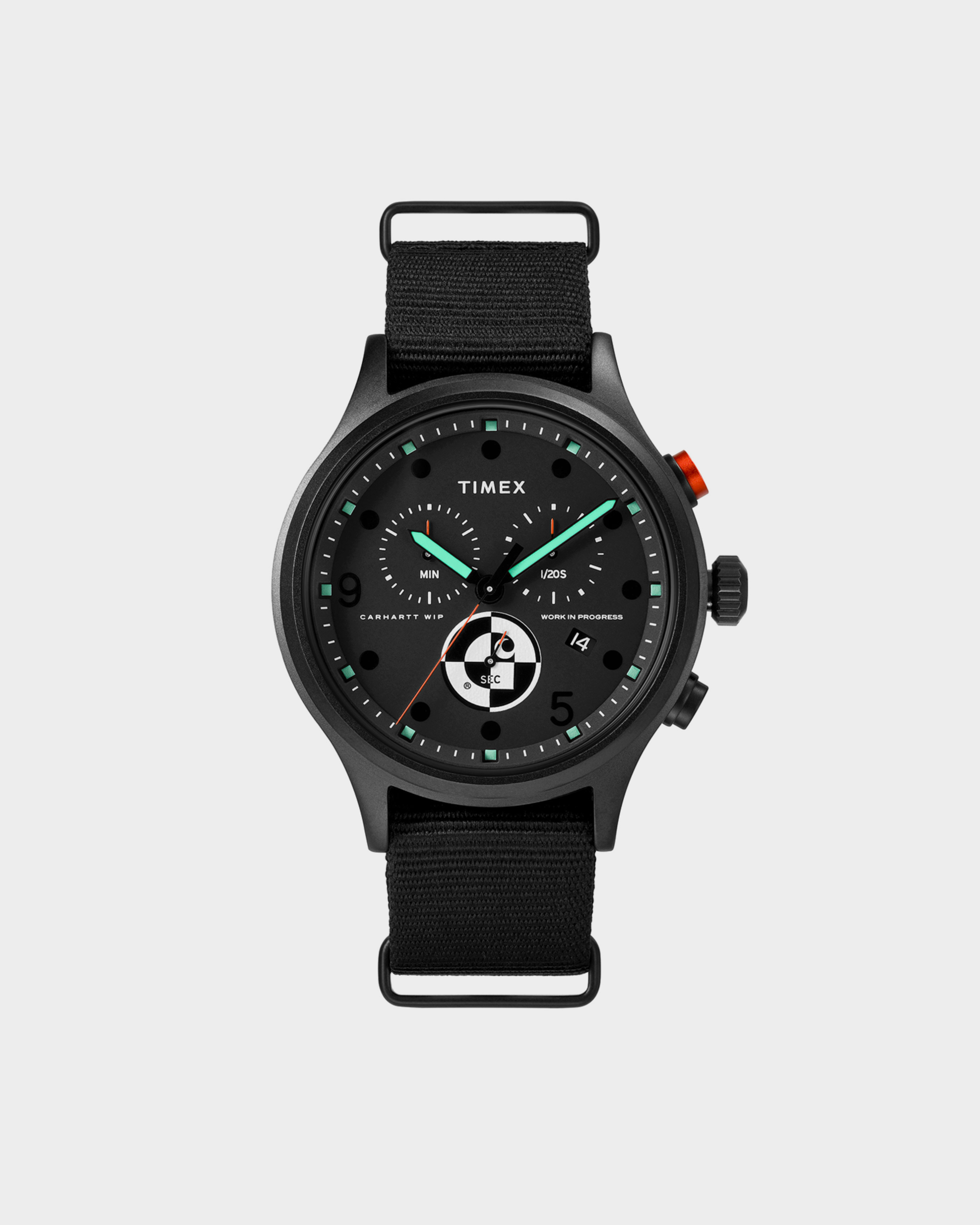 Timex X Carhartt WIP Range C Allied Chronograph Black/Carhartt Orange, glow in the dark