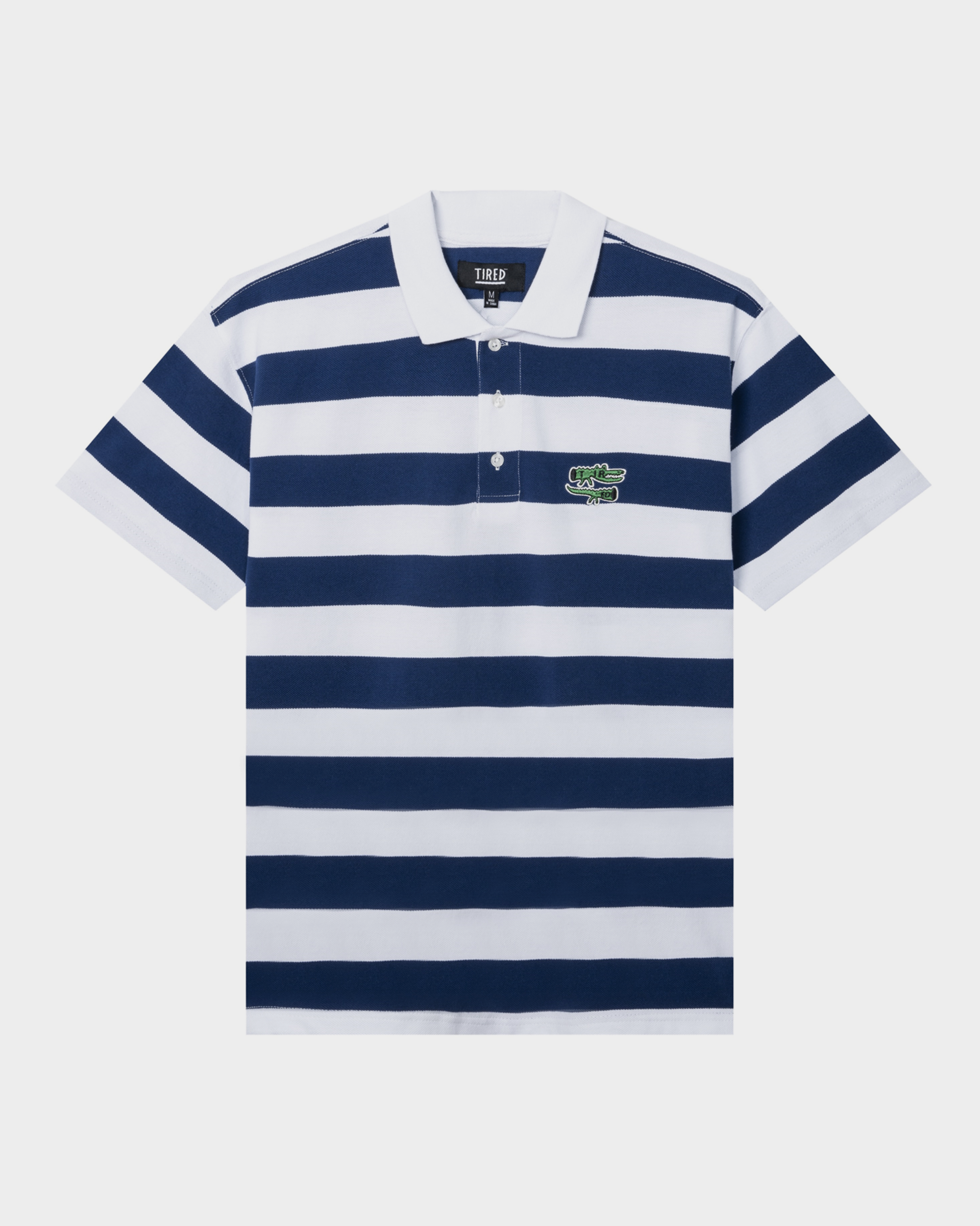 Tired The Gator Striped Polo White/Navy