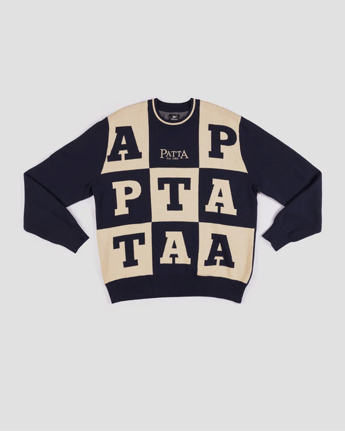 Patta Patta Alphabet Knitted Sweater Evening Blue / Pale Khaki