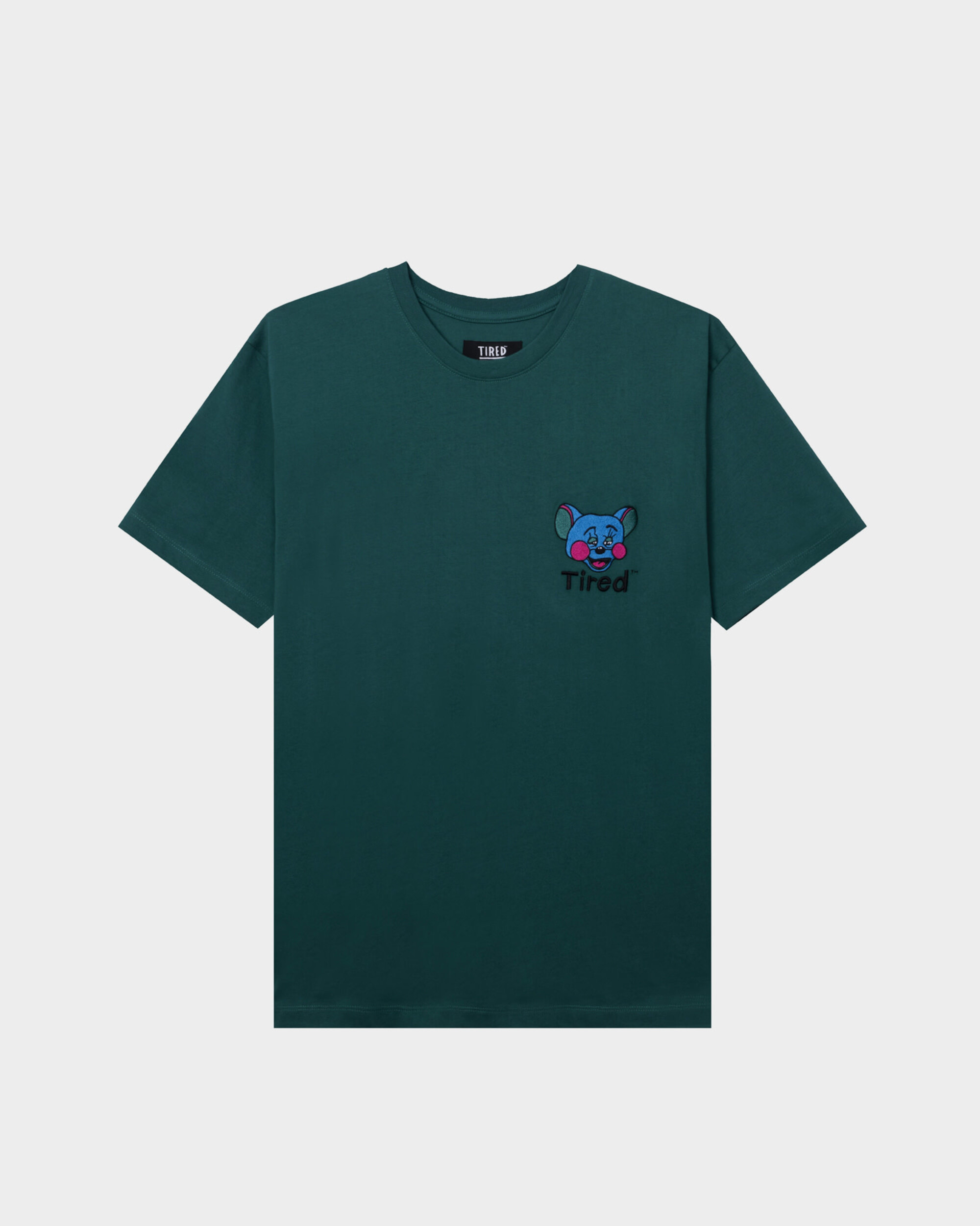 Tired Tipsy Mouse Embroidered Tee Kelly Green