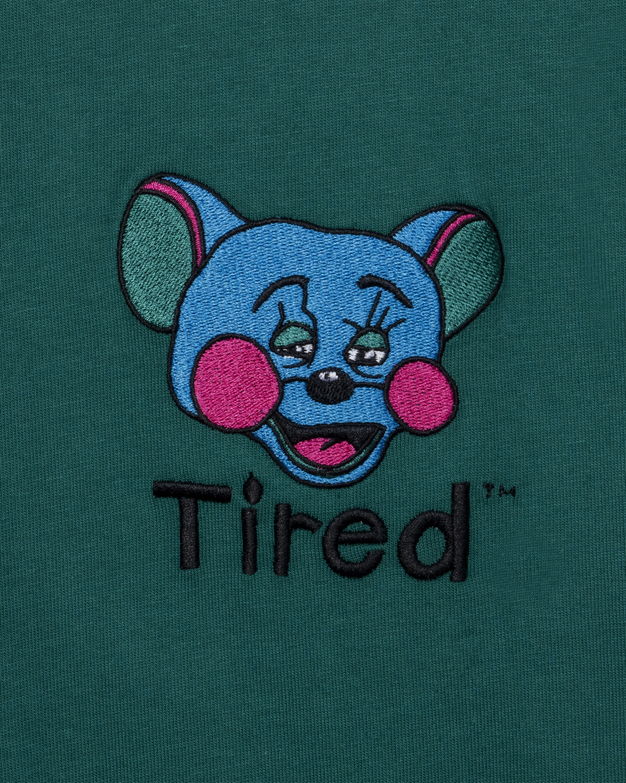 Tired Tipsy Mouse Embroidered Tee Kelly Green