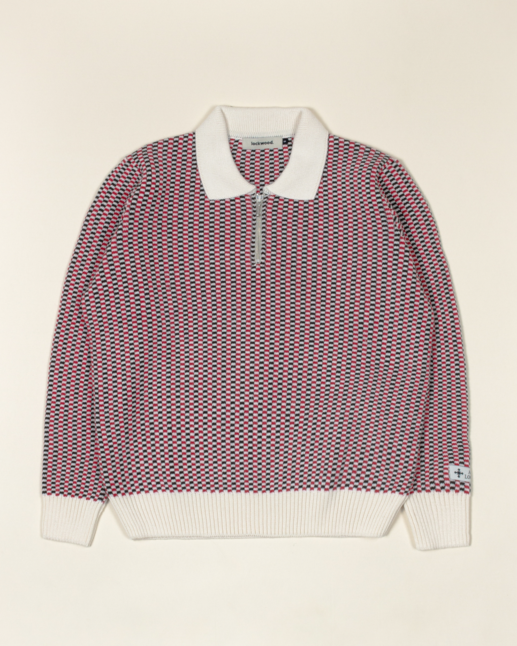 Lockwood Knitted Checkered Half-Zip - Brown/ Off-White/ Dark Red