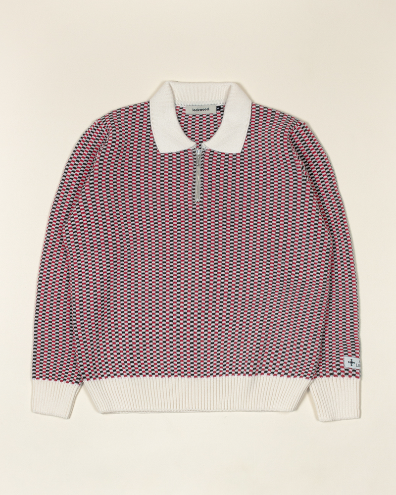 Lockwood Lockwood Knitted Checkered Half-Zip - Brown/ Off-White/ Dark Red