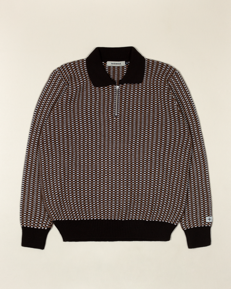 Lockwood Lockwood Knitted Checkered Half-Zip - Brown/ Off-White/ Light Brown