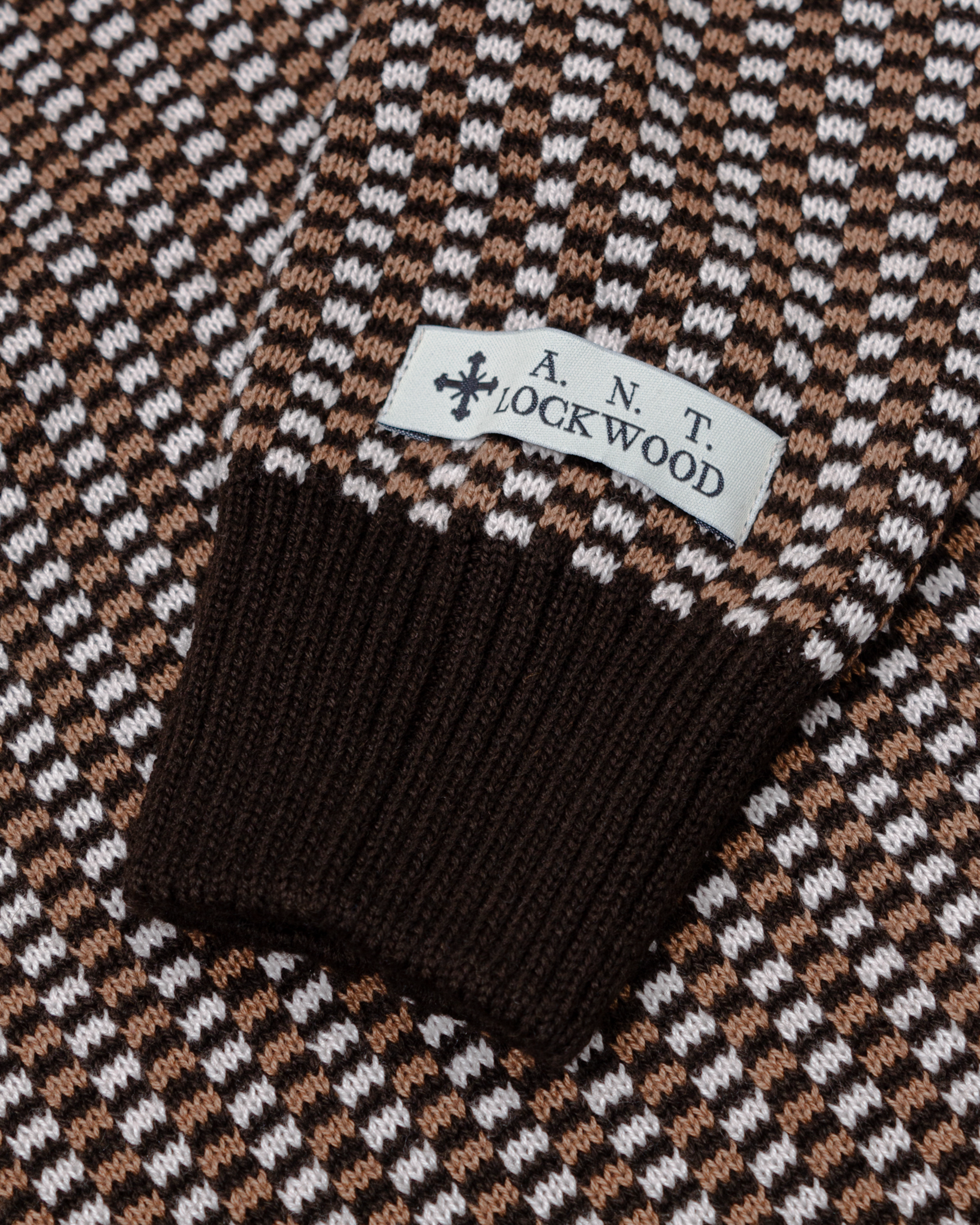 Lockwood Knitted Checkered Half-Zip - Brown/ Off-White/ Light Brown