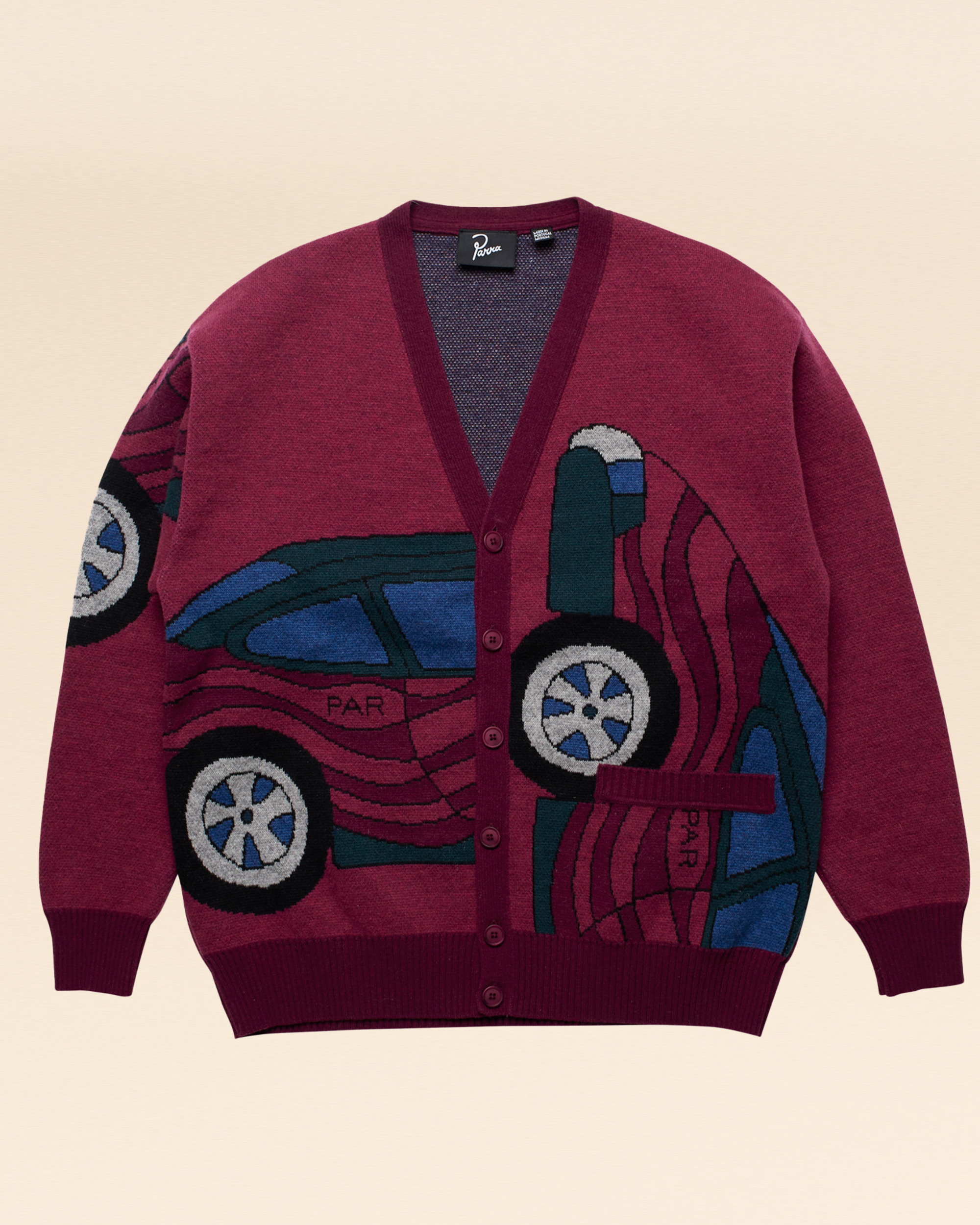 Parra No Parking Knitted Cardigan - Beet Red