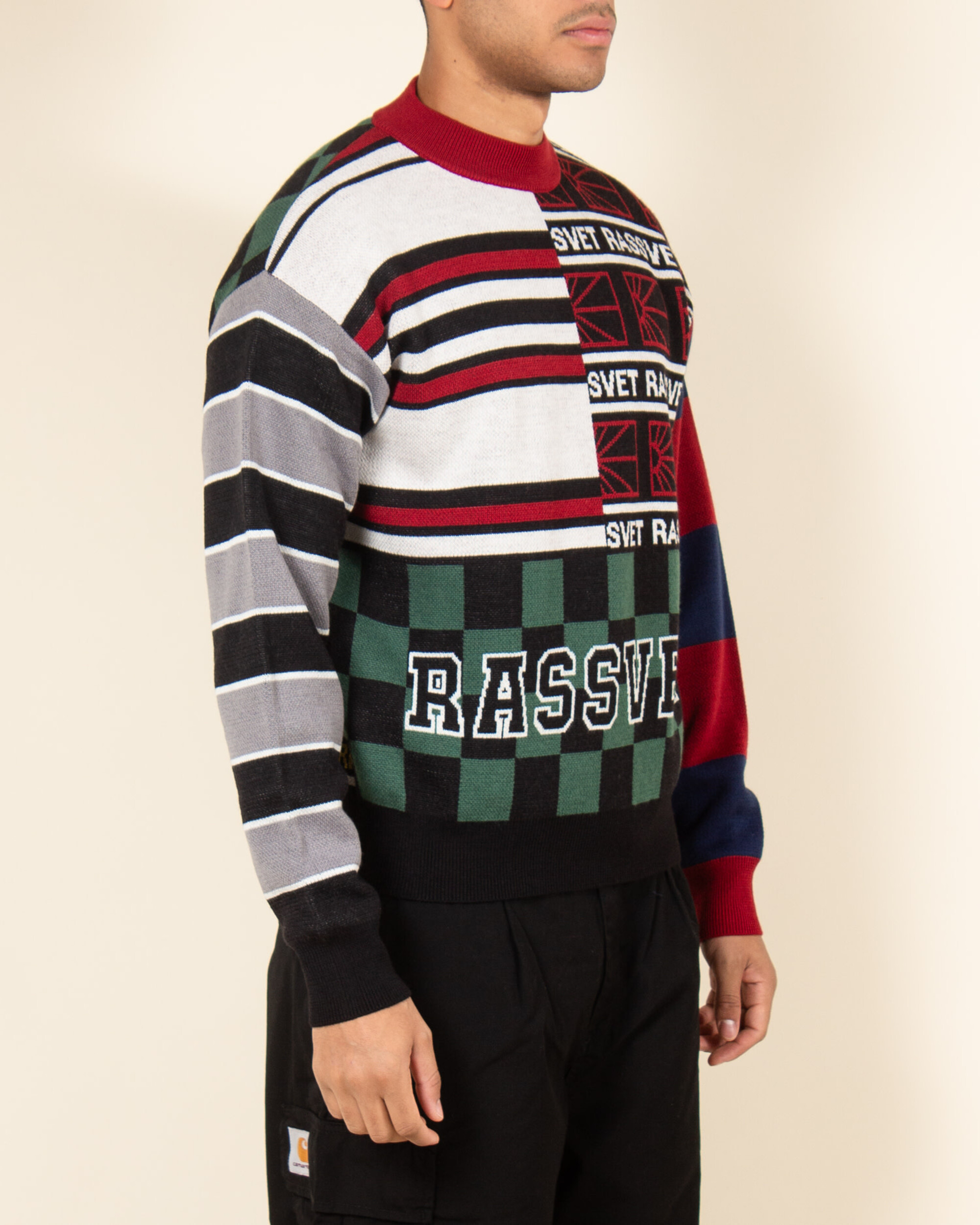 Paccbet Multi Panel Crewneck Knit - Black/Multicolor