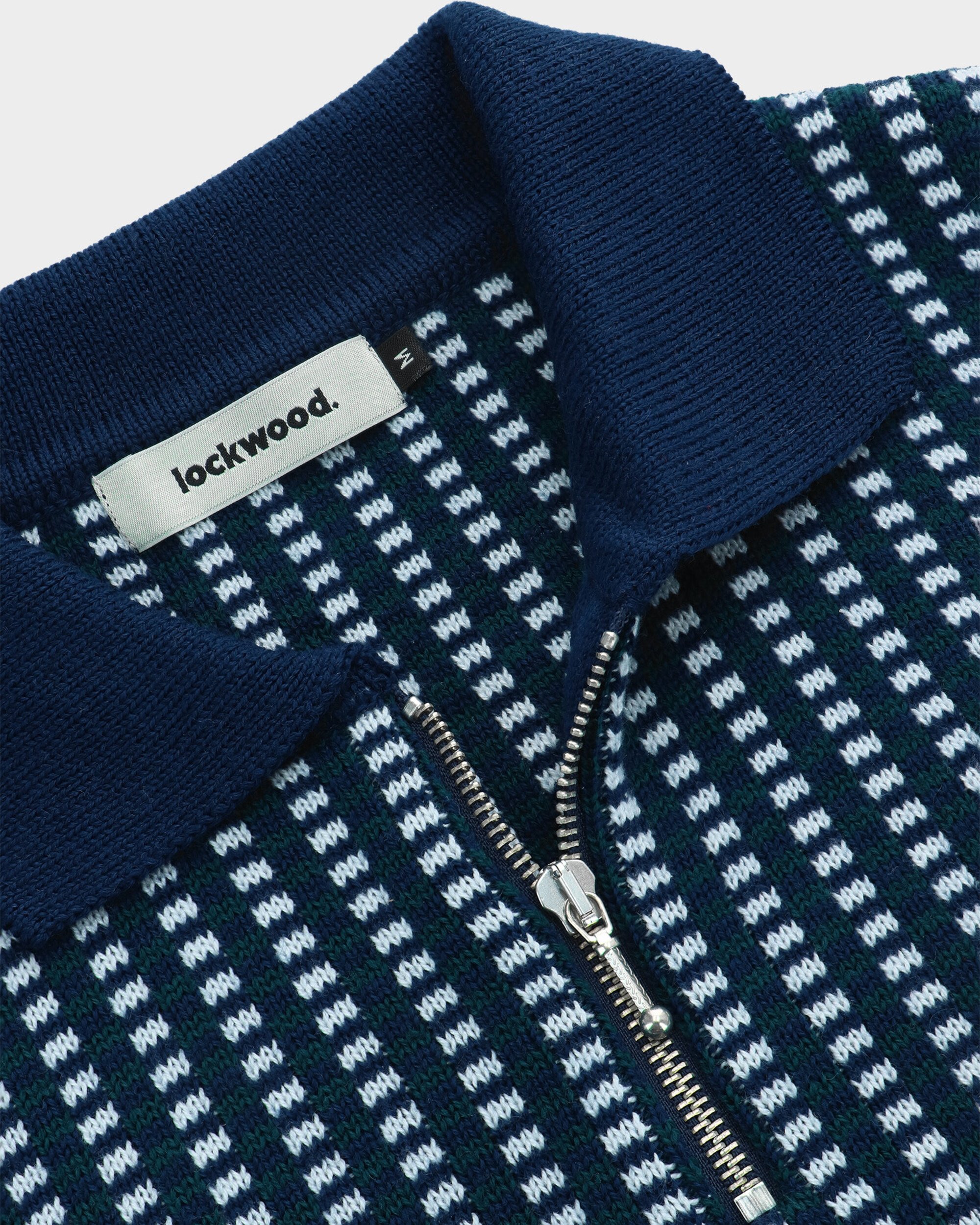 Lockwood Half Zip Knit Checkered - Navy