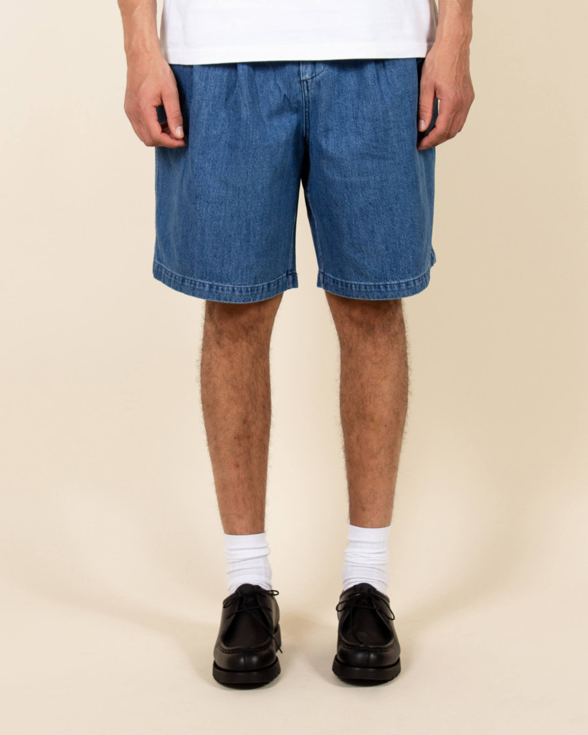 Kappy Two Tuck Wide Recycle Half Denim Shorts - Blue