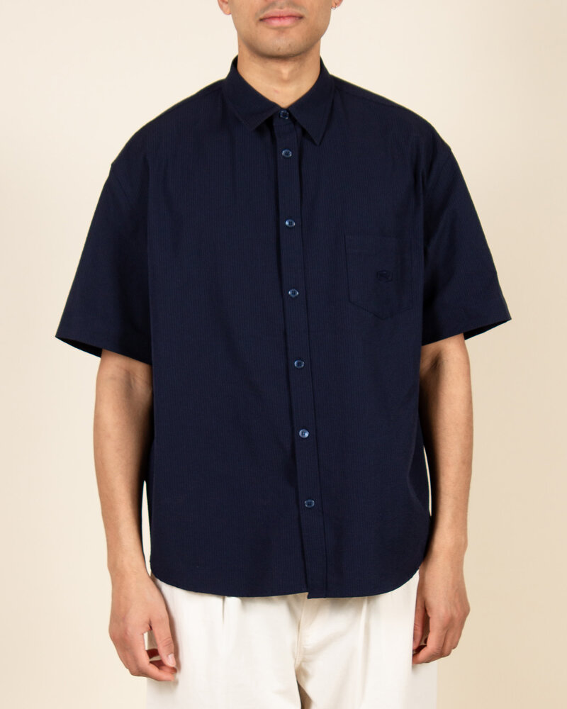 Kappy Kappy Relaxed Seersucker Half Shirt - Navy