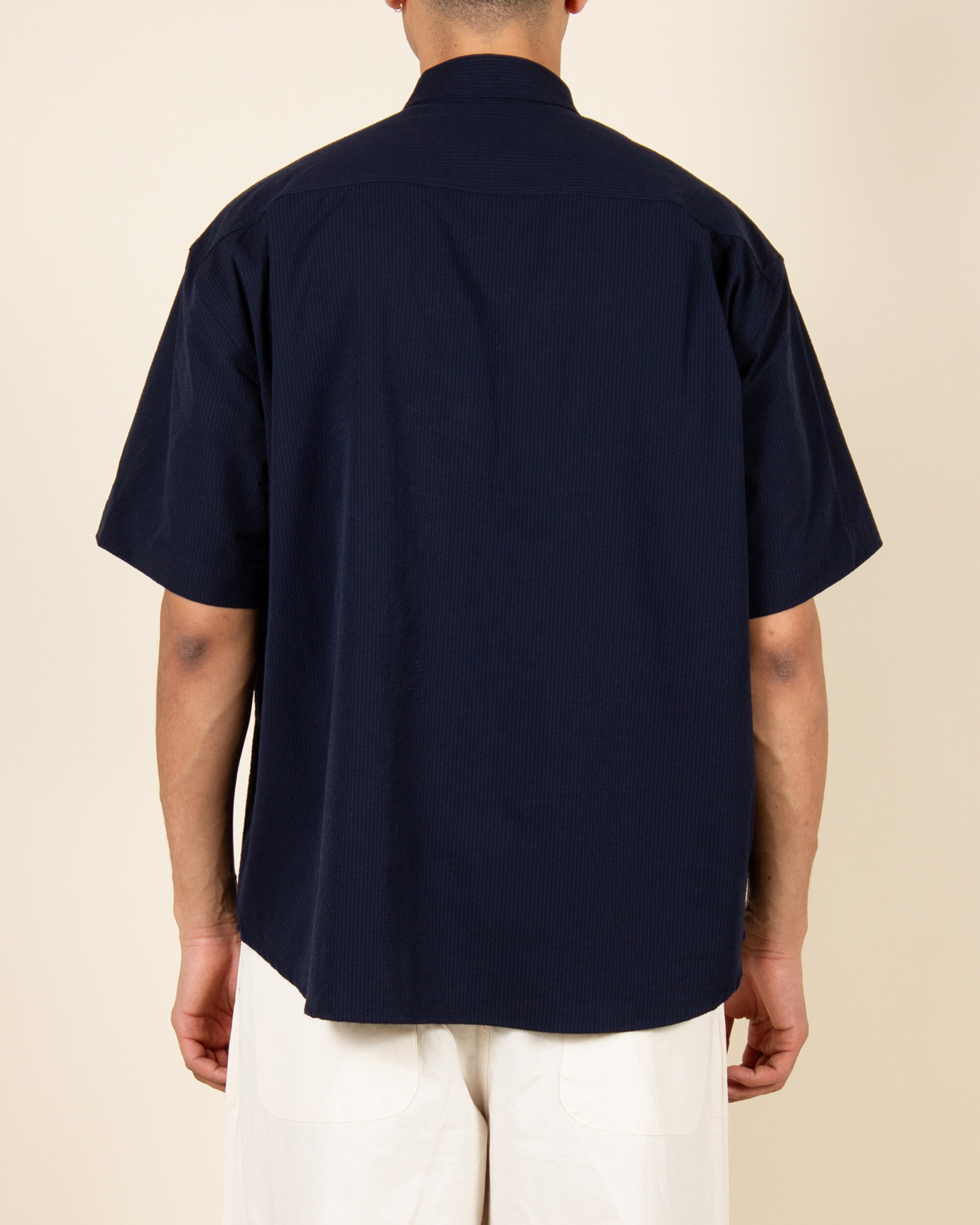 Kappy Relaxed Seersucker Half Shirt - Navy