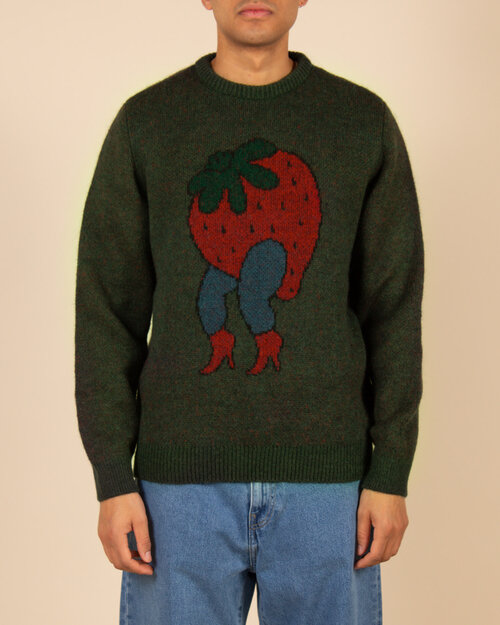 Parra Parra Stupid Strawberry Knitted Pullover - Hunter Green