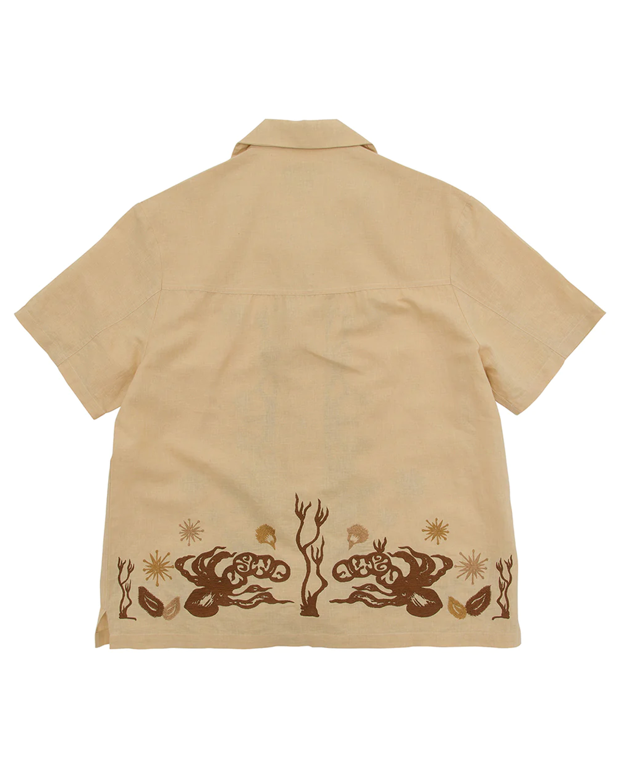 Magic Castles Short Sleeved Wave Embroidered Shirt - Ecru
