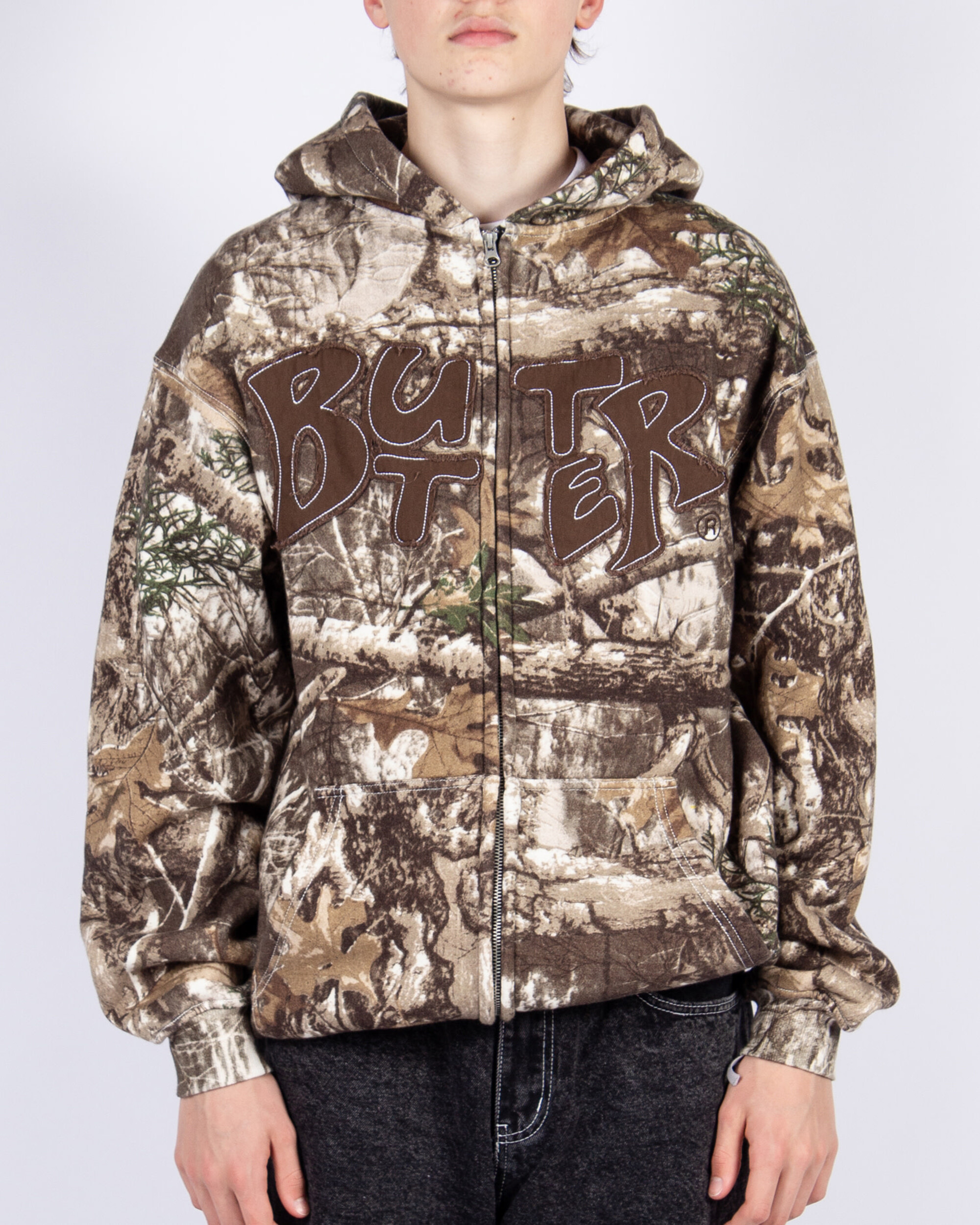 Butter Goods Fabric Applique Zip-Thru Hoodie - Camo