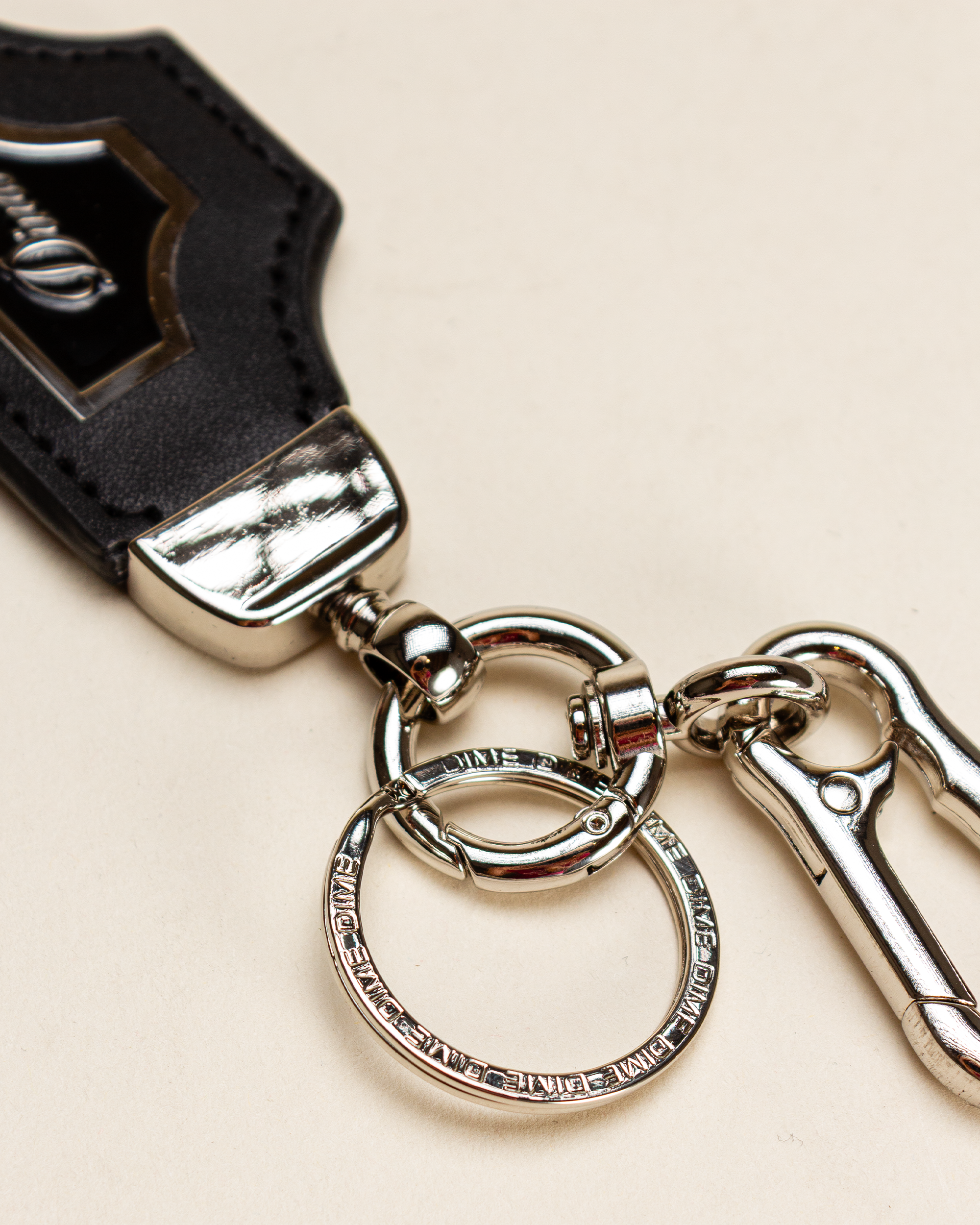 Dime Cursive Leather Keychain - Black/Silver