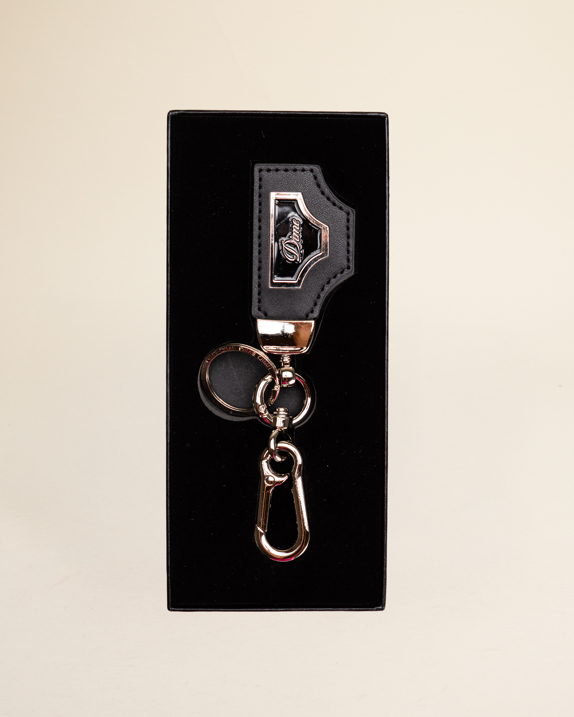 Dime Cursive Leather Keychain - Black/Silver
