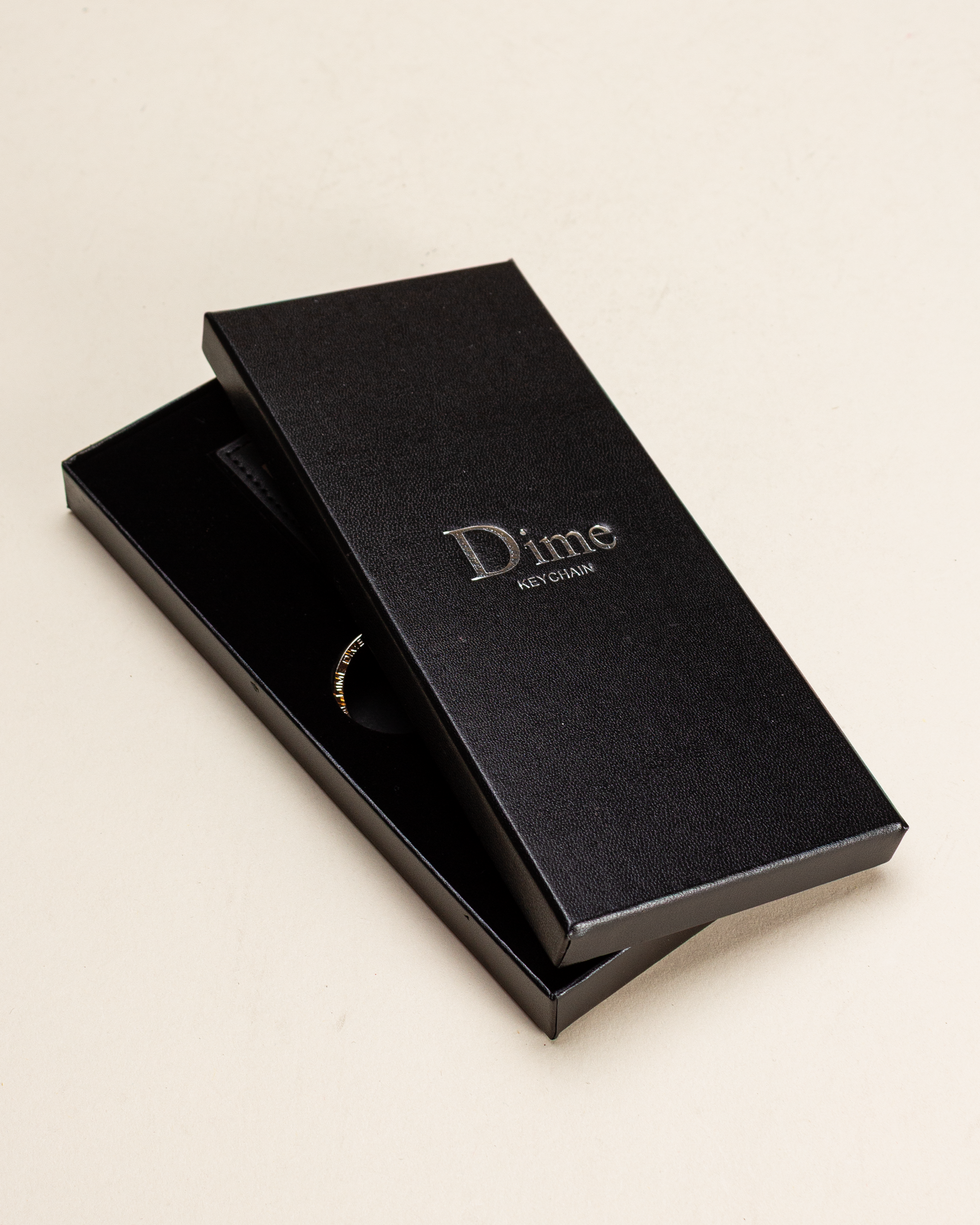 Dime Cursive Leather Keychain - Black/Silver