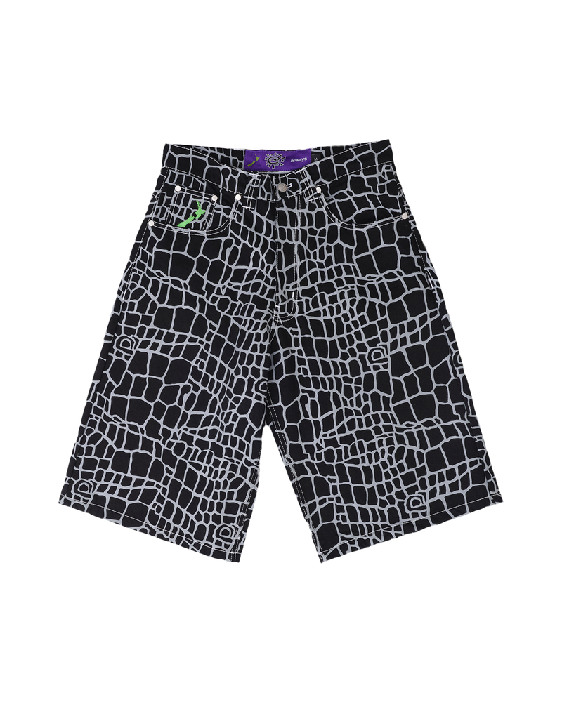 always Always croc print denim shorts (black)