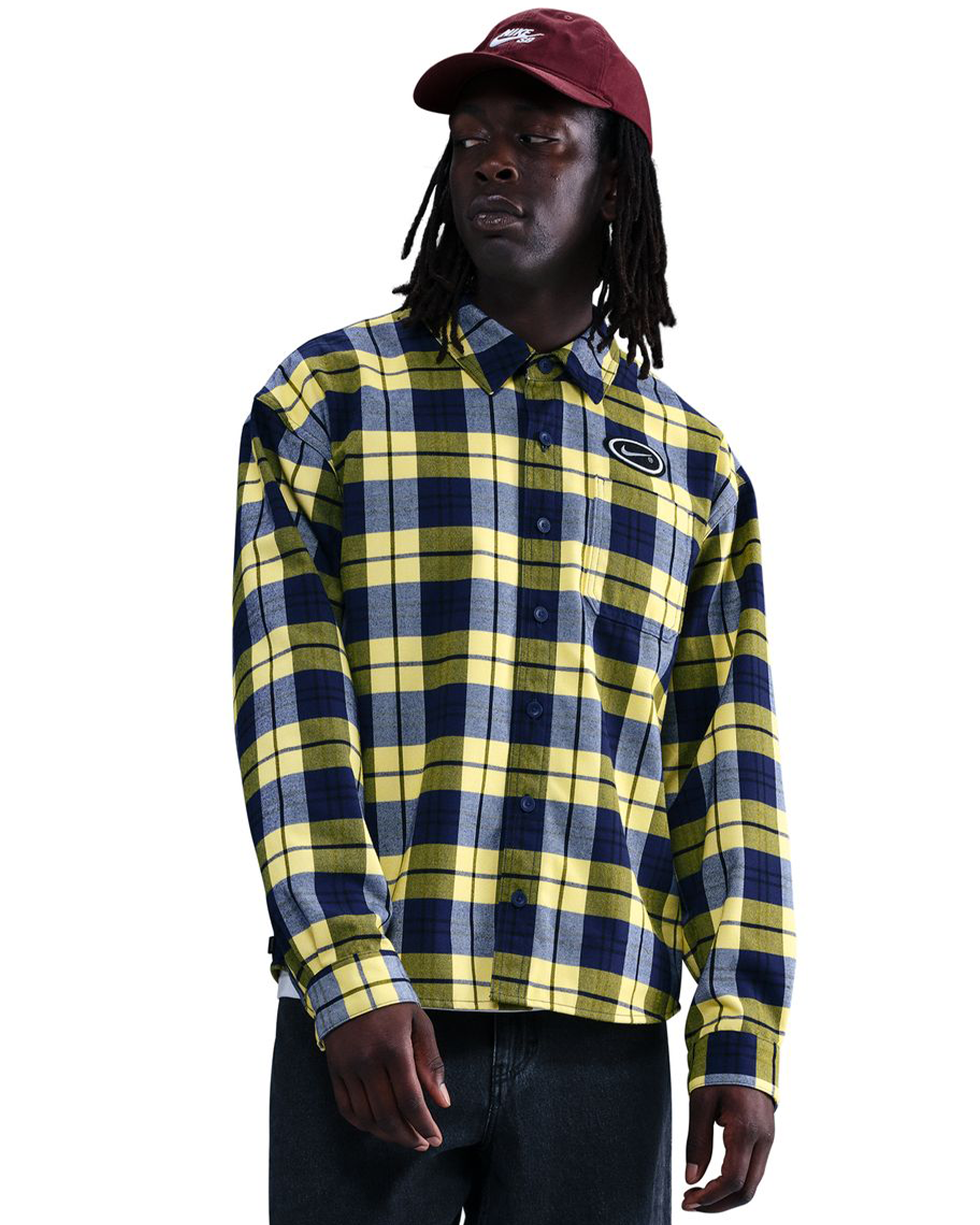 Nike SB Flannel Longsleeve Shirt Button Up Midnight Navy/Speed Yellow
