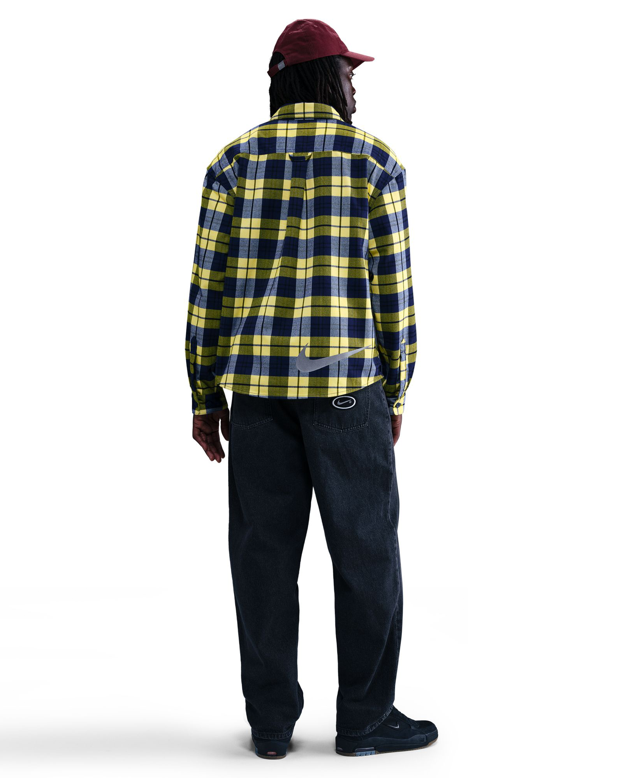 Nike SB Flannel Longsleeve Shirt Button Up Midnight Navy/Speed Yellow