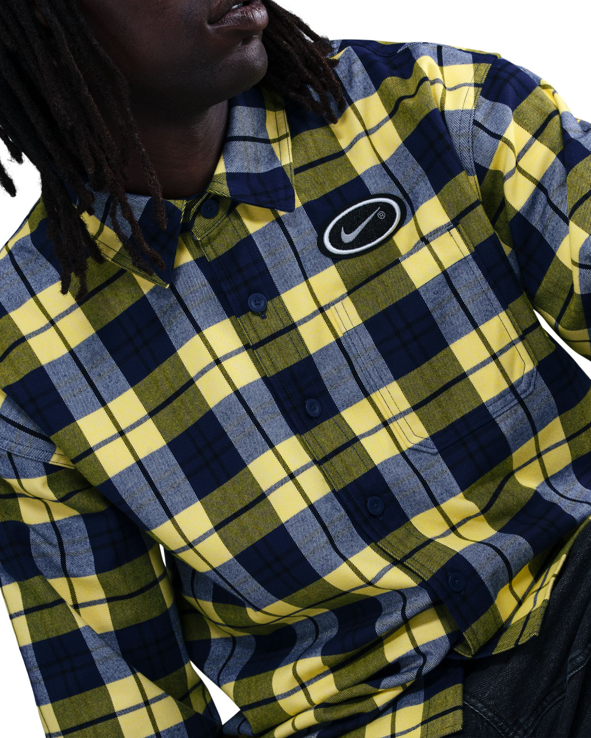 Nike SB Flannel Longsleeve Shirt Button Up Midnight Navy/Speed Yellow