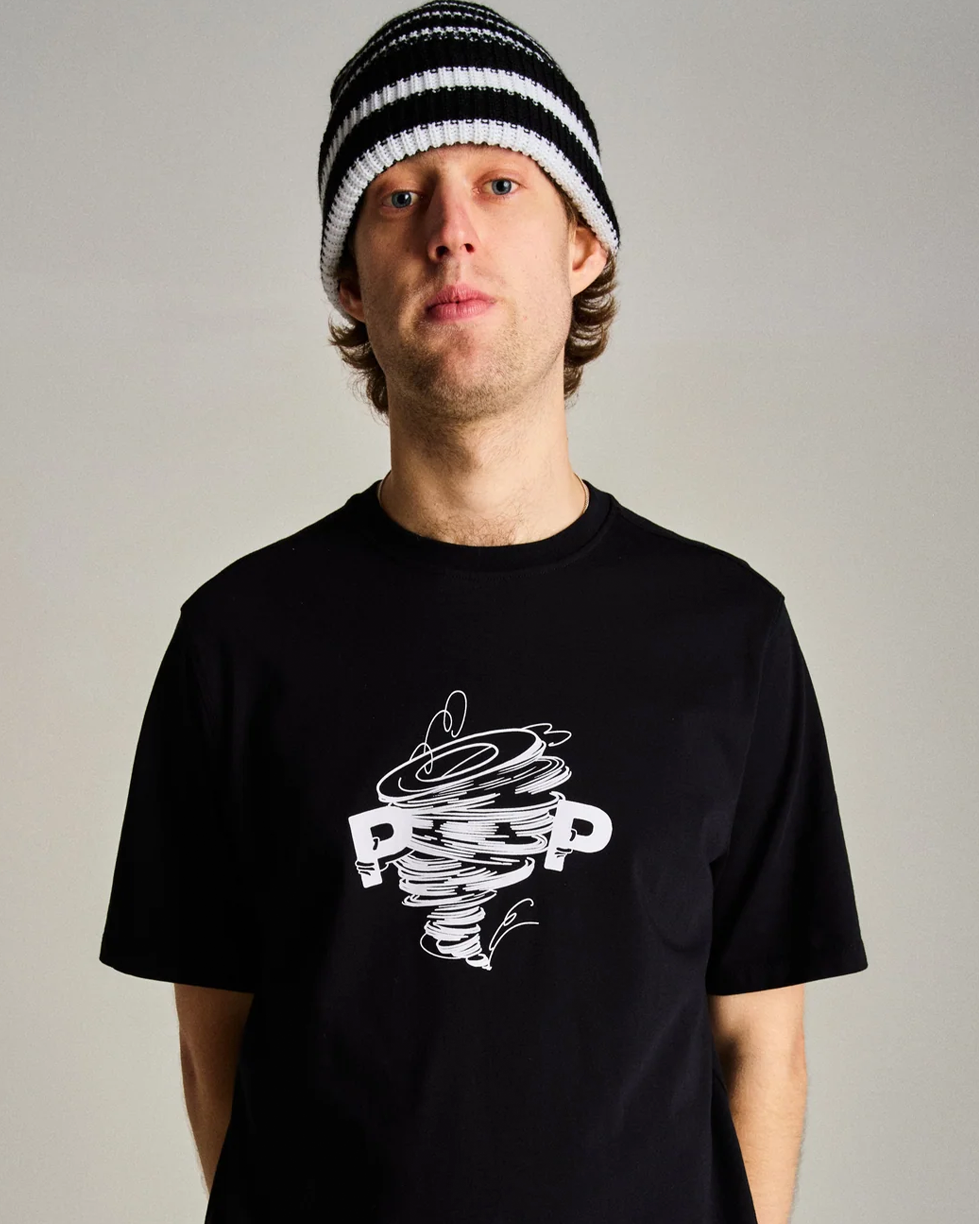 Pop Trading Company Striped Beanie - Black / White