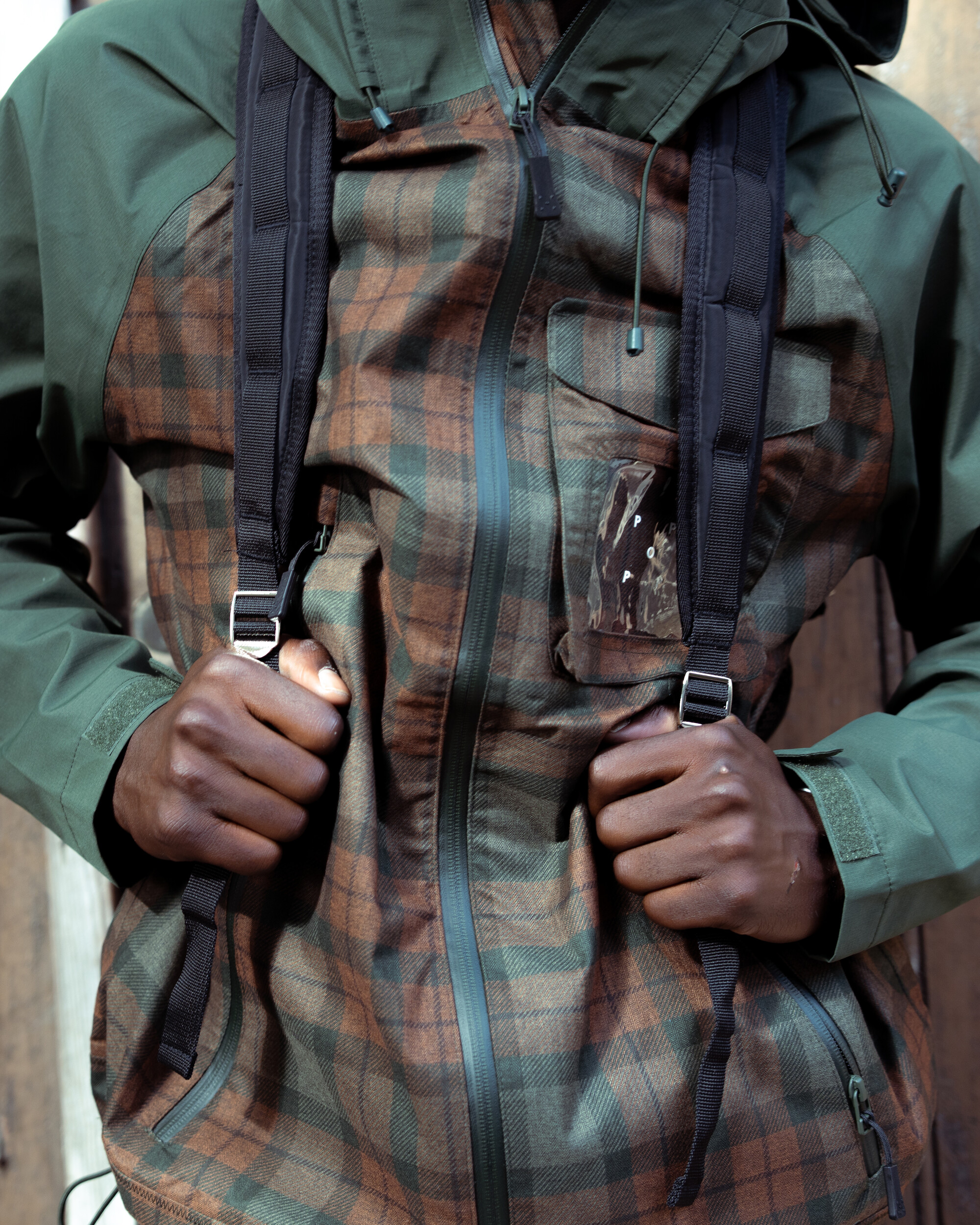 Pop Trading Company Checked Oracle Jacket Duffel Green