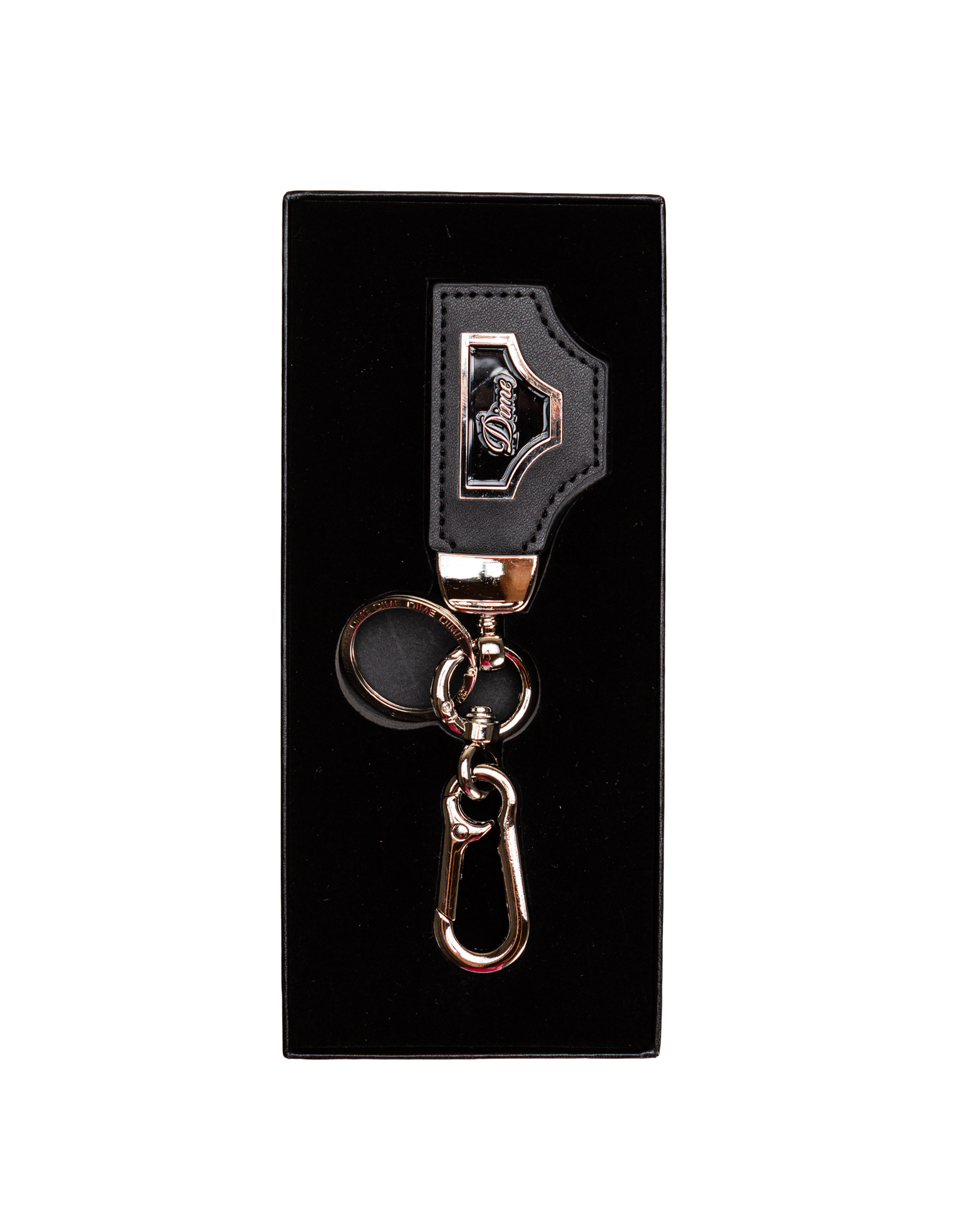 Dime Cursive Leather Keychain - Black/Silver