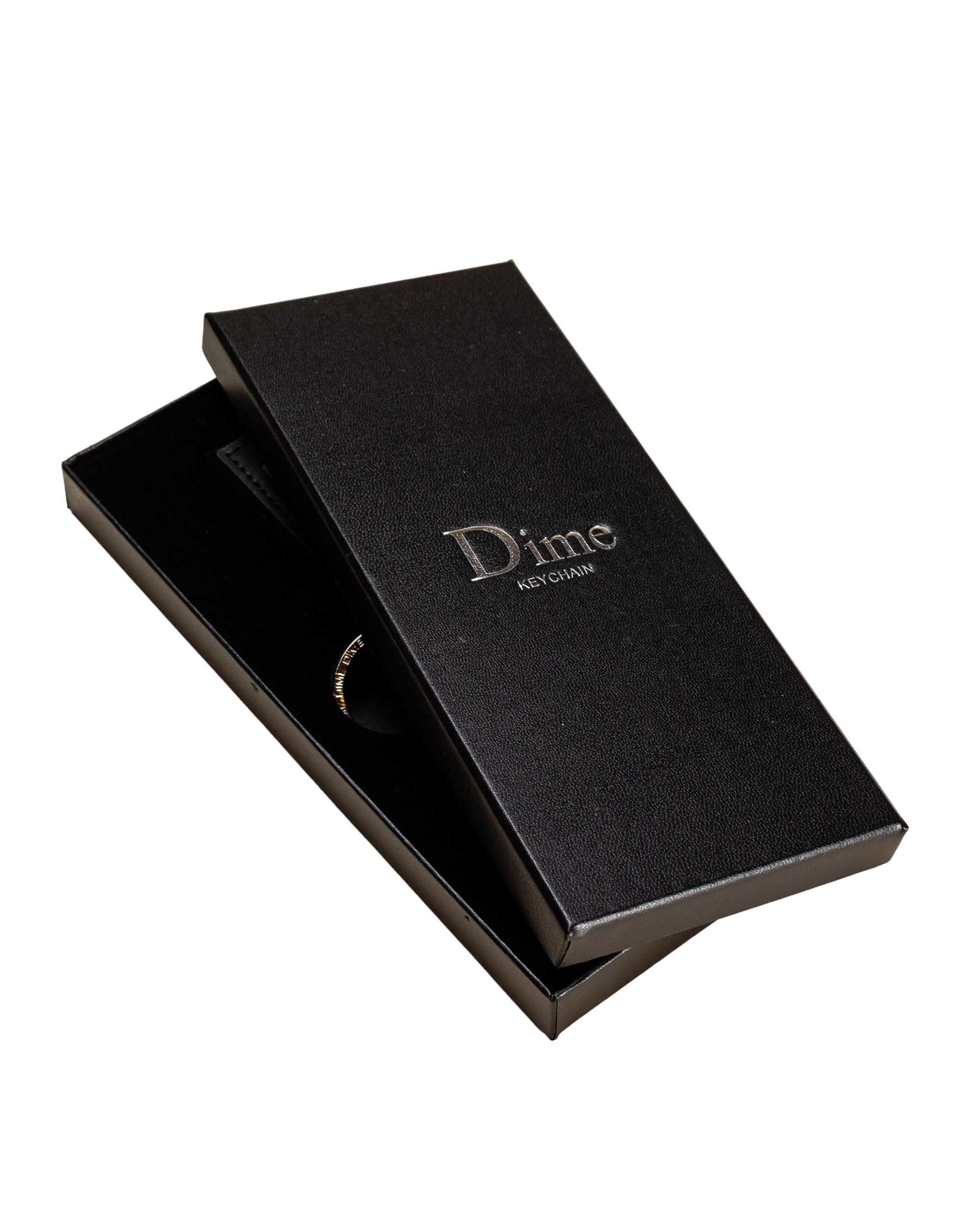 Dime Cursive Leather Keychain - Black/Silver