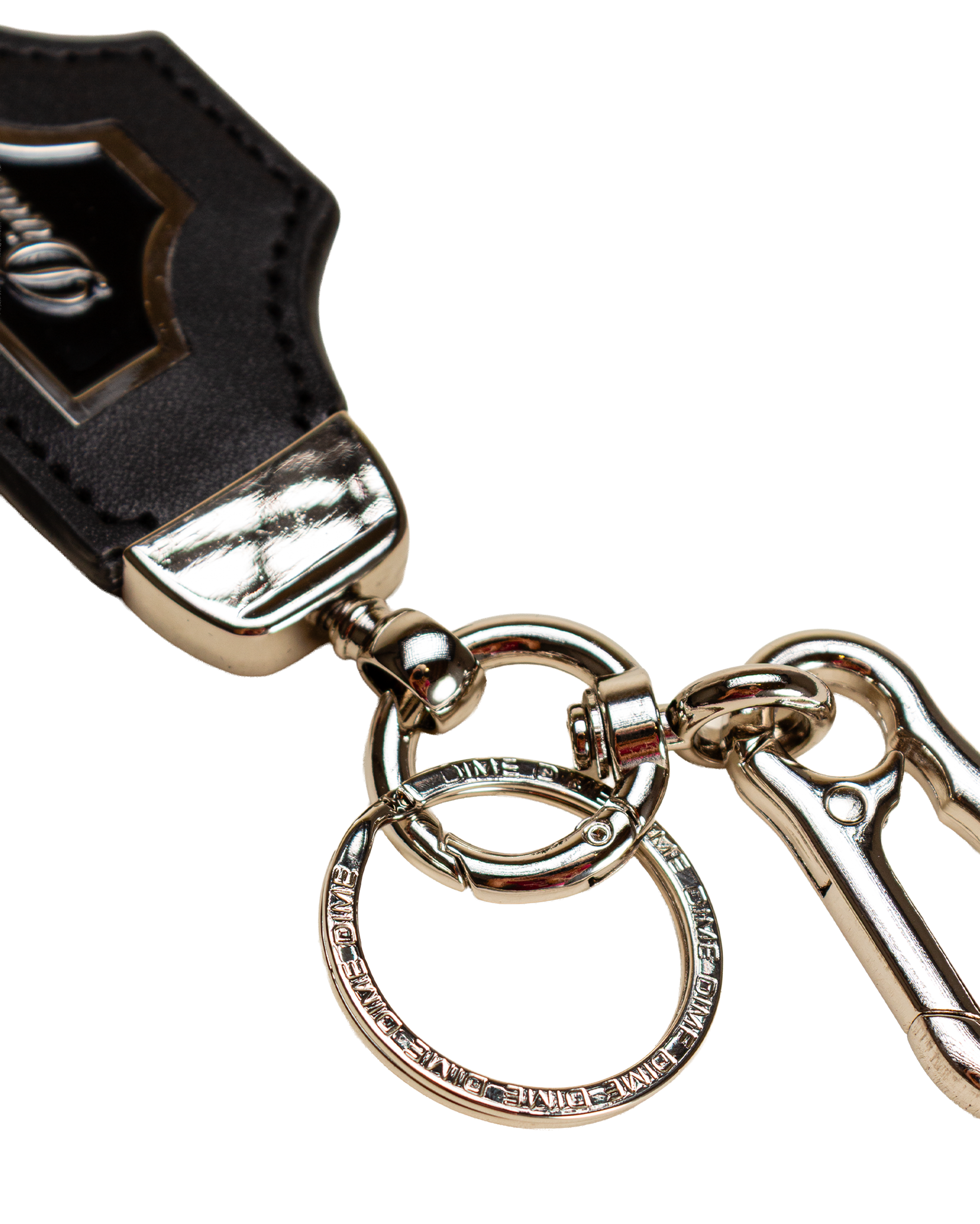 Dime Cursive Leather Keychain - Black/Silver