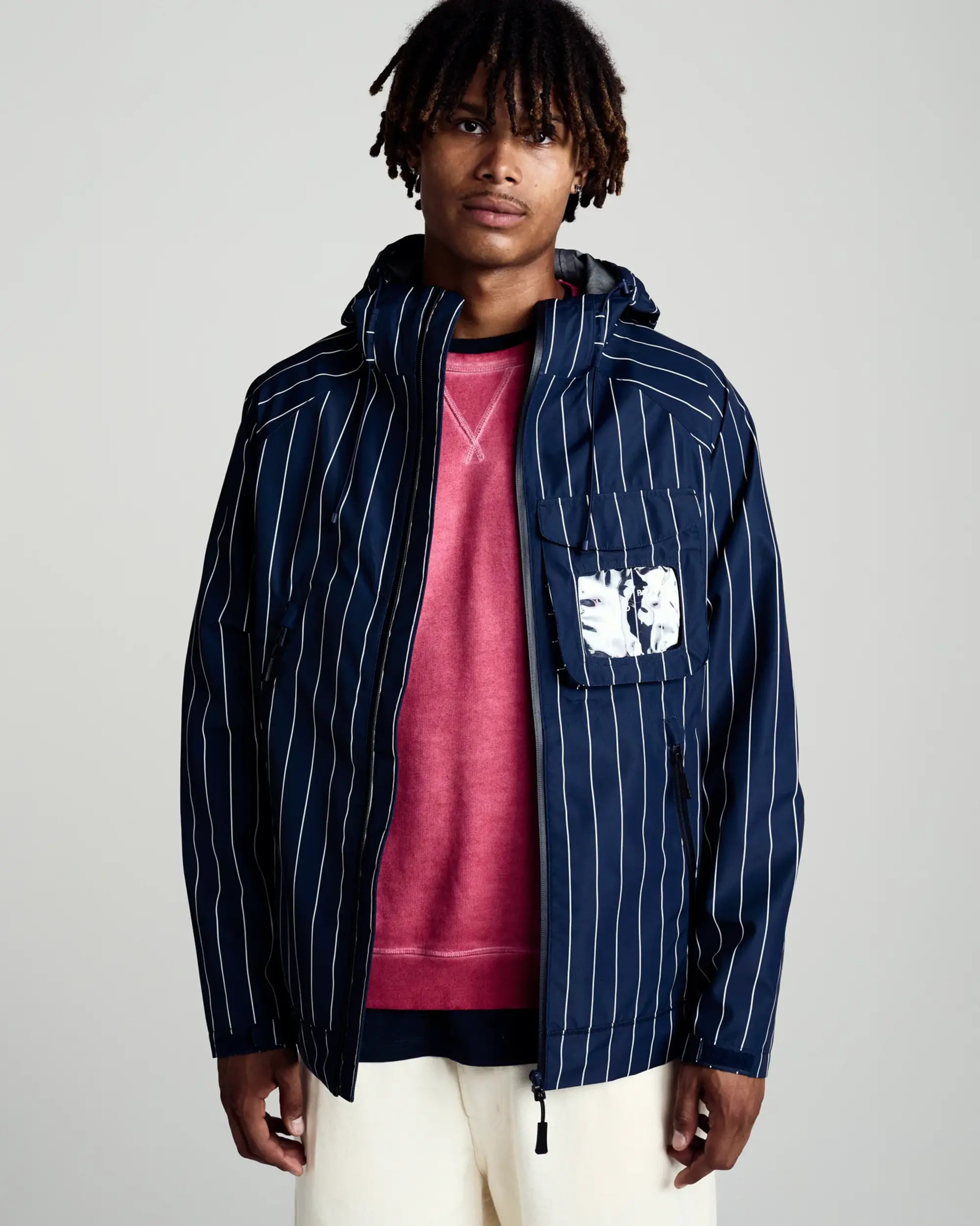 Pop Trading Company Pinstripe Oracle Jacket	Navy/White
