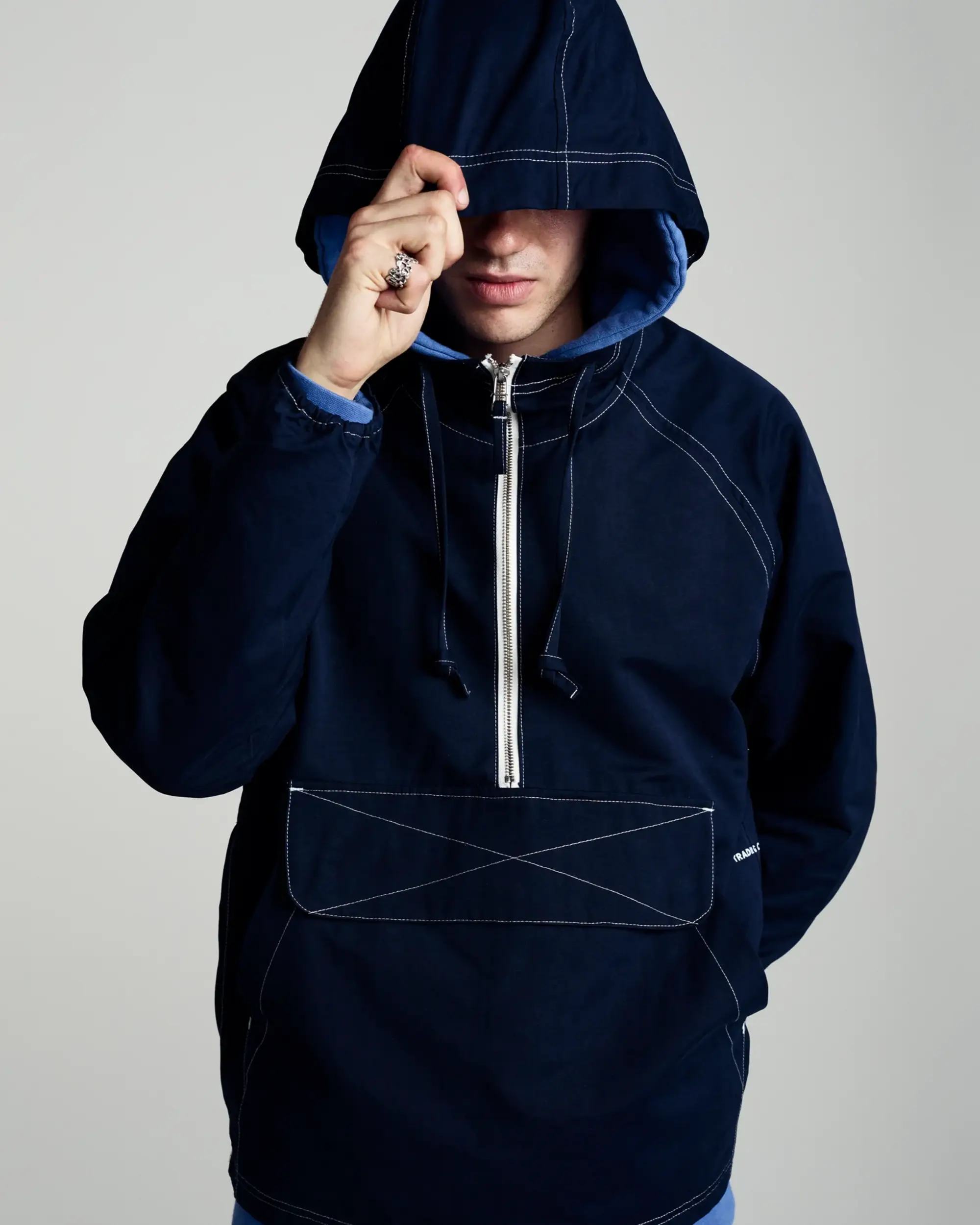 Pop Trading Company Drs Hooded Halfzip Jacket	Navy