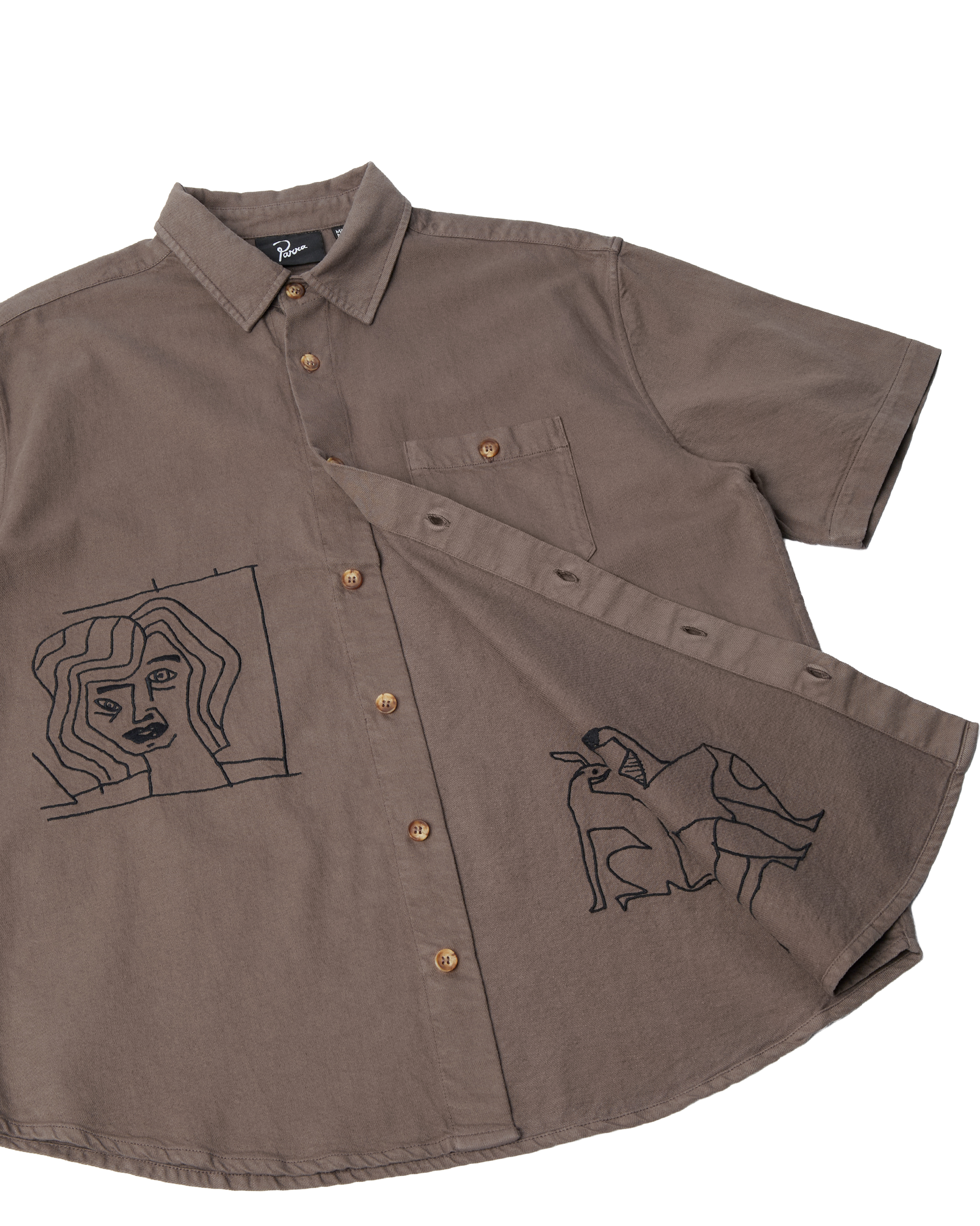 Parra Crooked Face Shortsleeve Shirt Brown