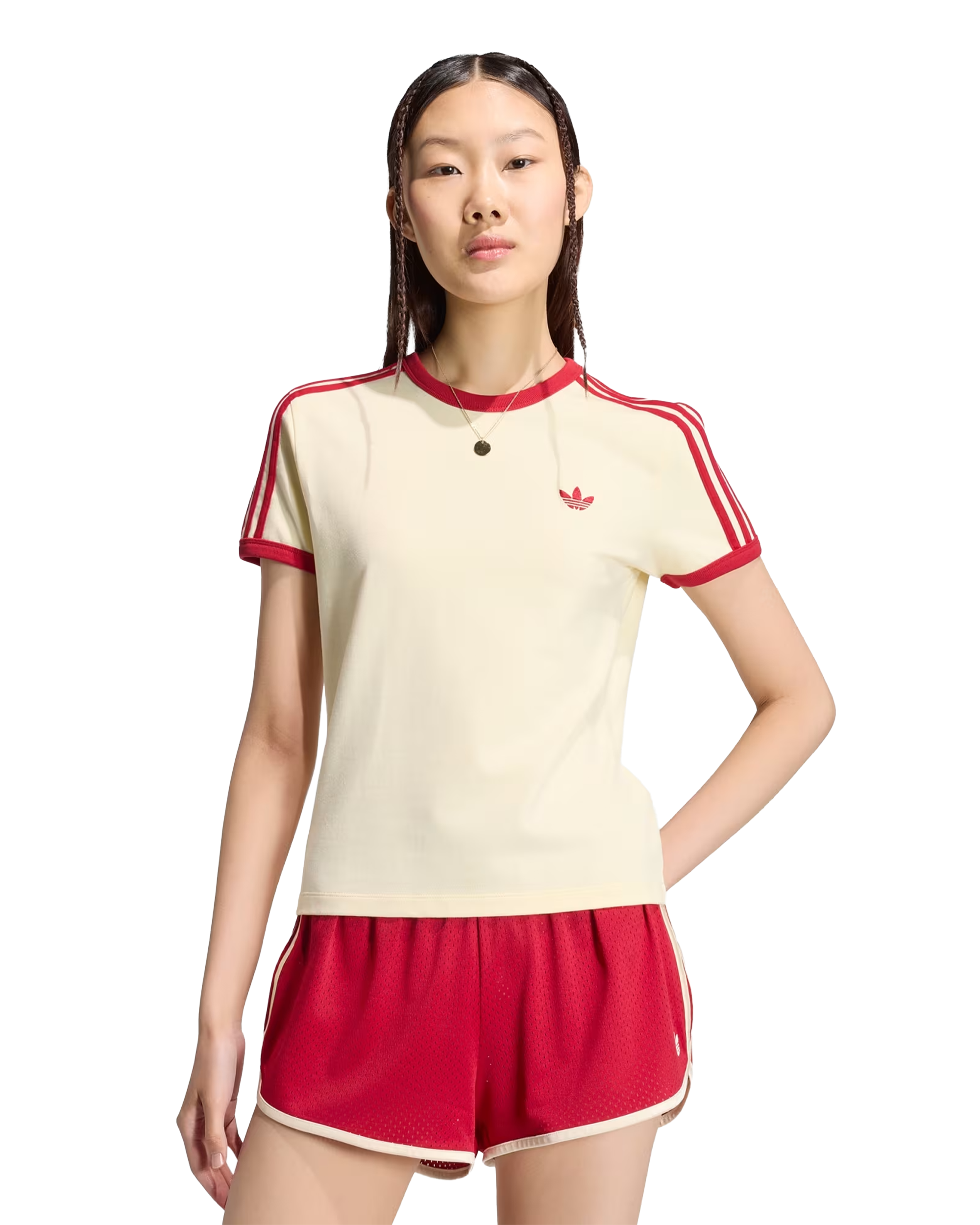 Adidas 3 Stripes Slim Tee Warm Vanilla / Team Victory Red
