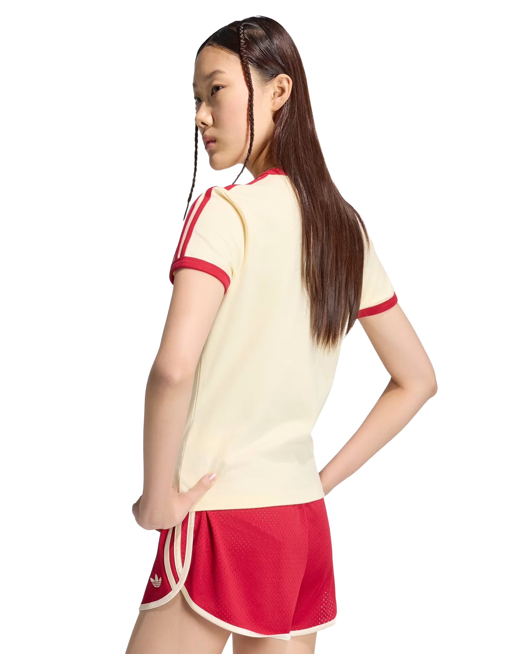 Adidas 3 Stripes Slim Tee Warm Vanilla / Team Victory Red