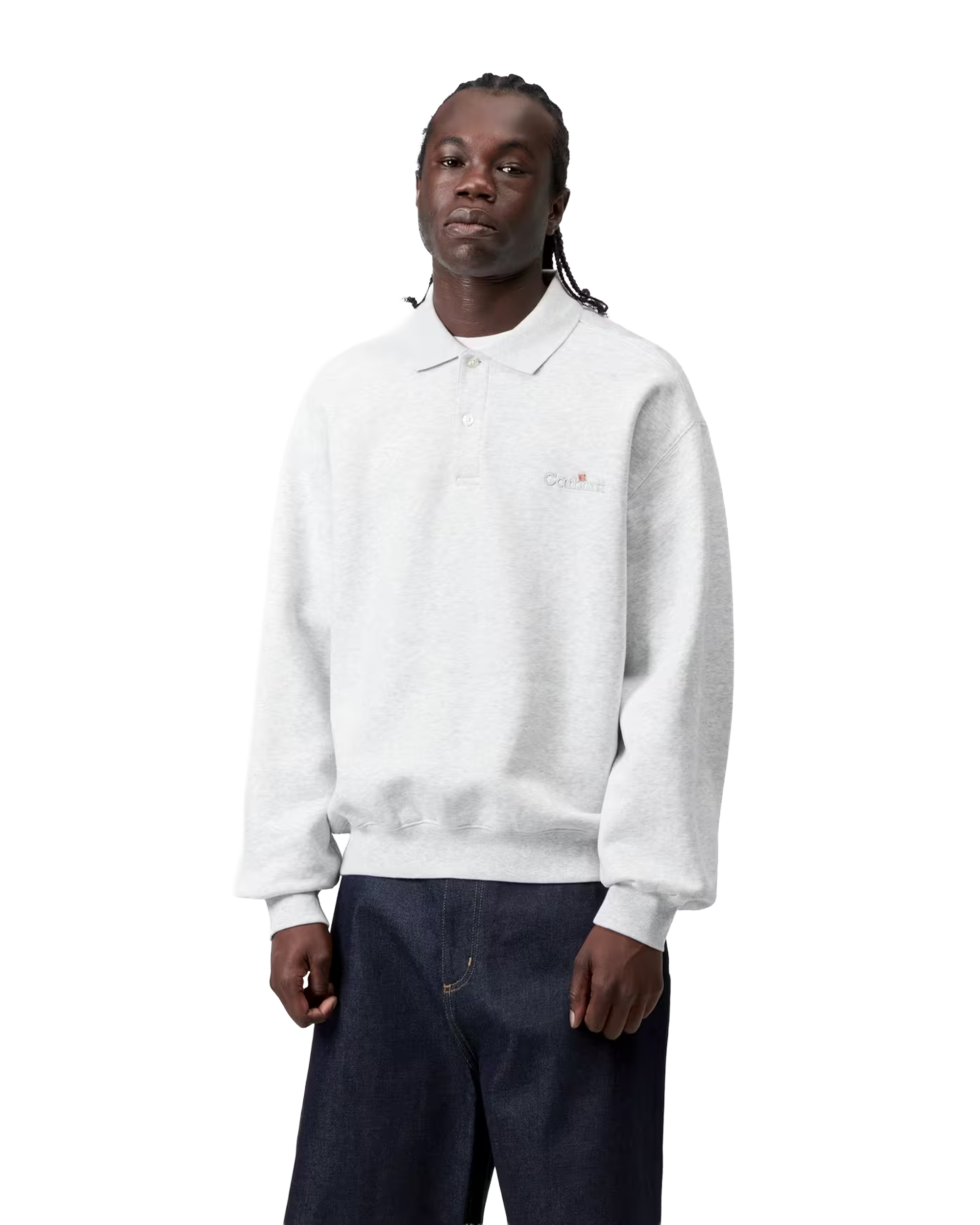 Carhartt WIP Label Polo Sweatshirt Cotton Sweat Ash Heather