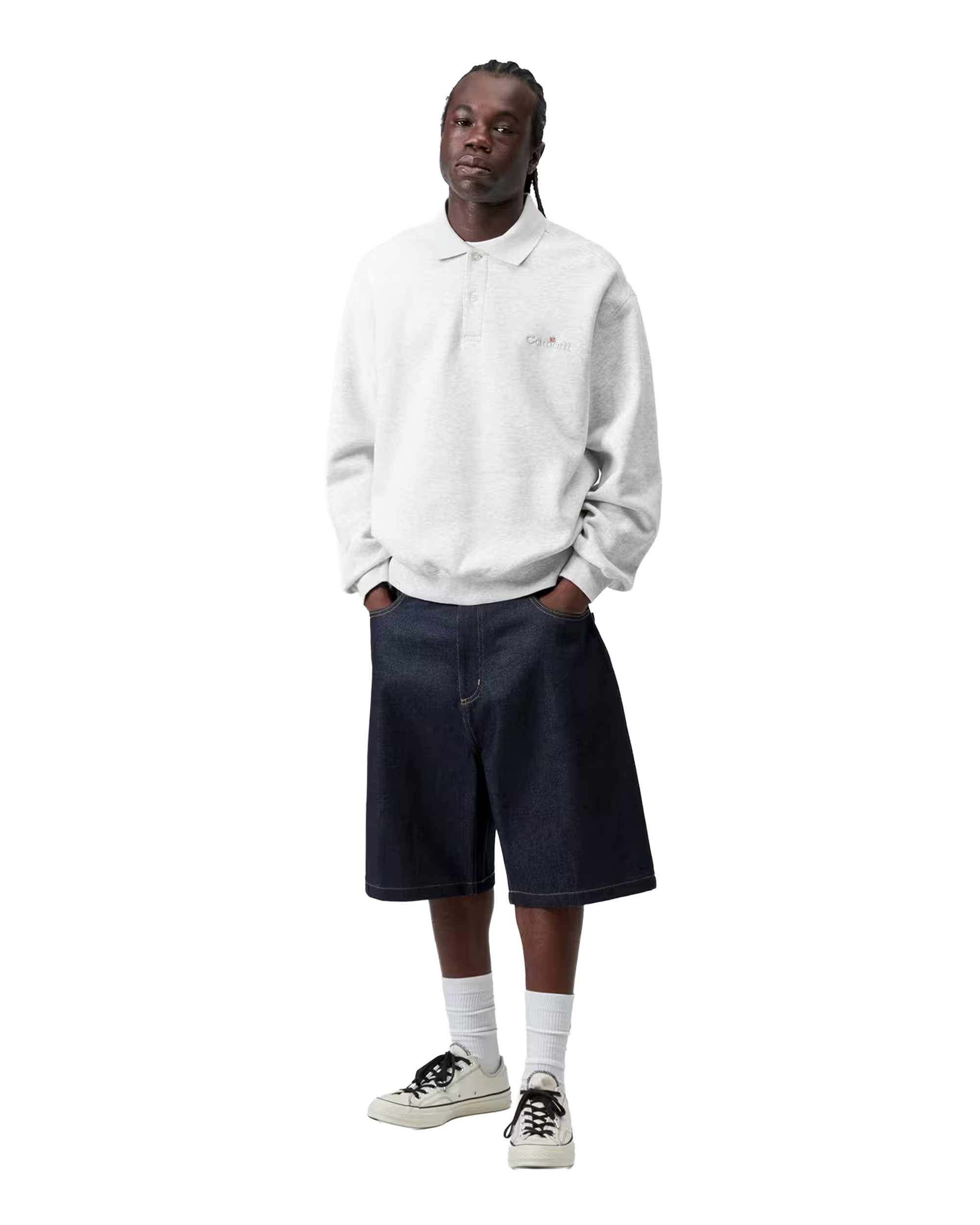 Carhartt WIP Label Polo Sweatshirt Cotton Sweat Ash Heather
