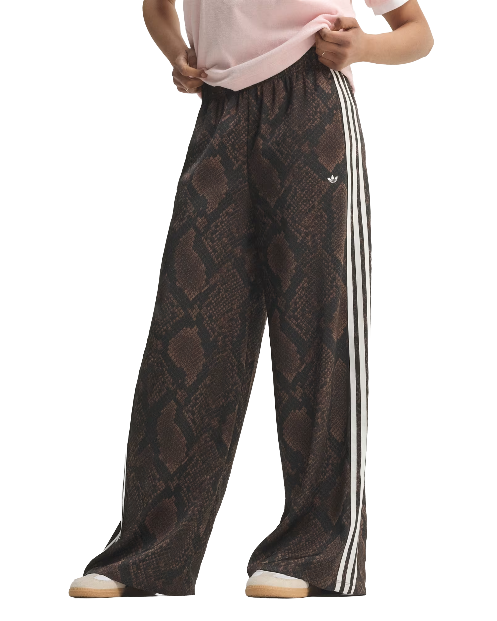 Adidas Satin Snake Print Wide Leg Track Pant - Earth Strata / Aurora Coffee