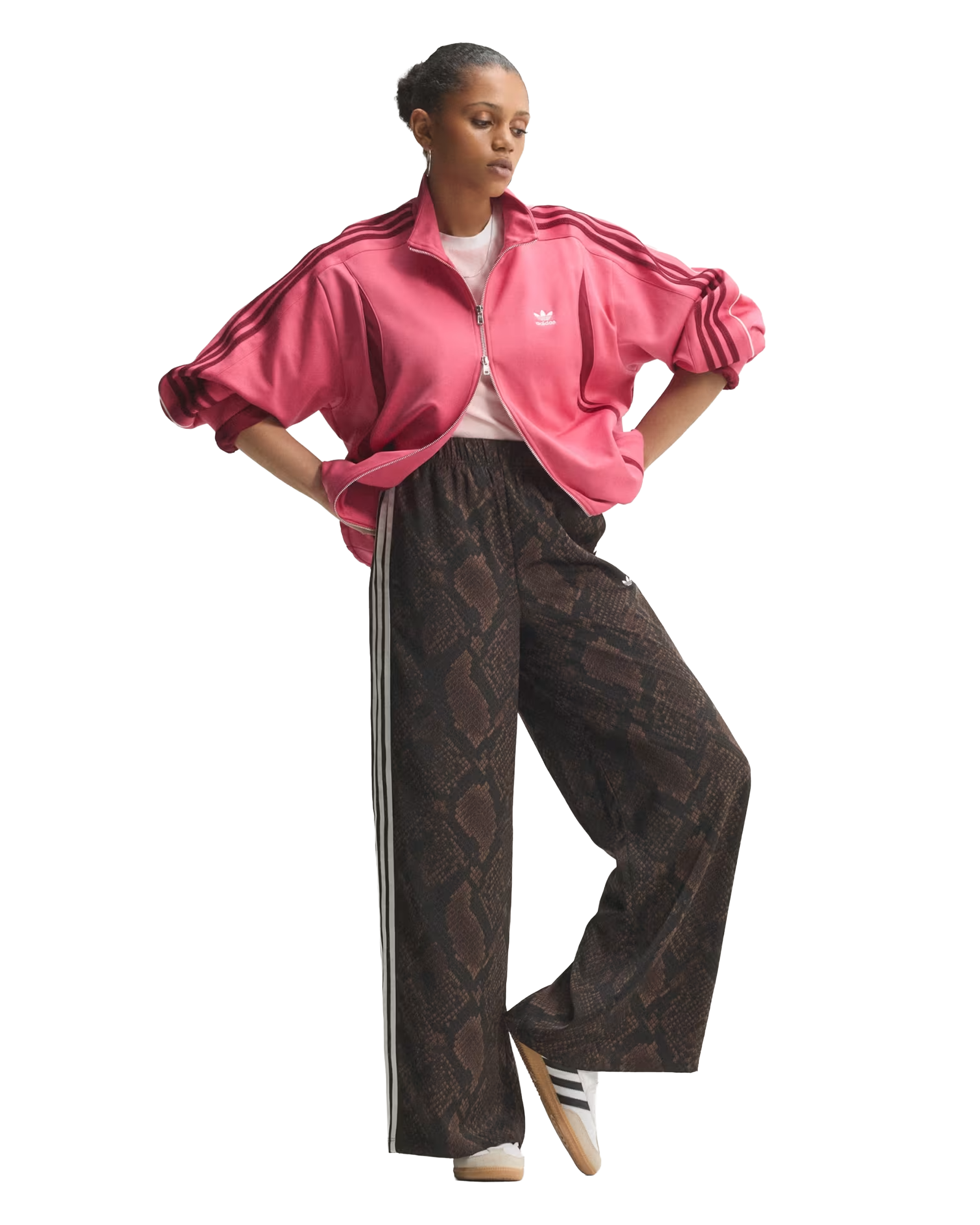 Adidas Satin Snake Print Wide Leg Track Pant - Earth Strata / Aurora Coffee