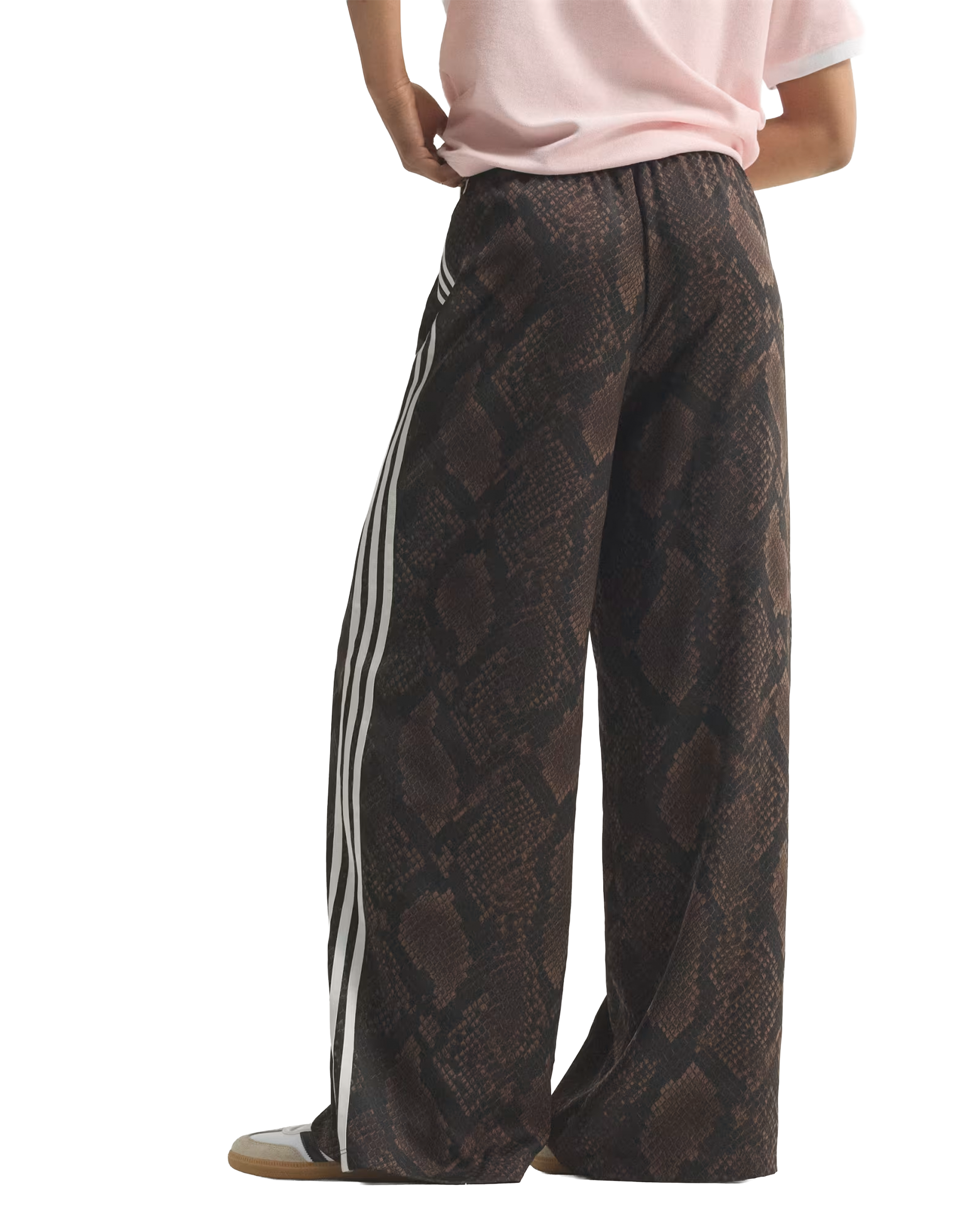 Adidas Satin Snake Print Wide Leg Track Pant - Earth Strata / Aurora Coffee