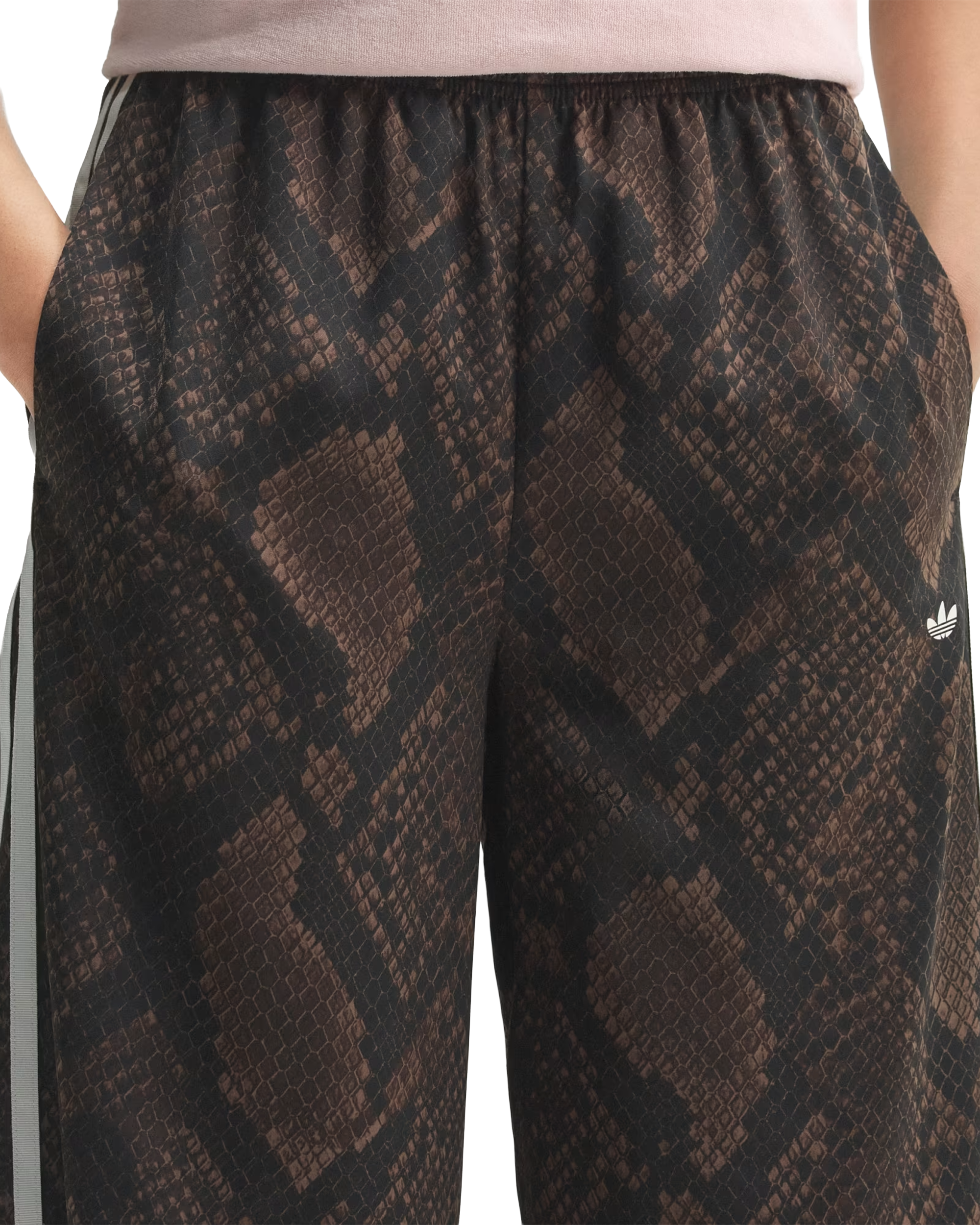 Adidas Satin Snake Print Wide Leg Track Pant - Earth Strata / Aurora Coffee