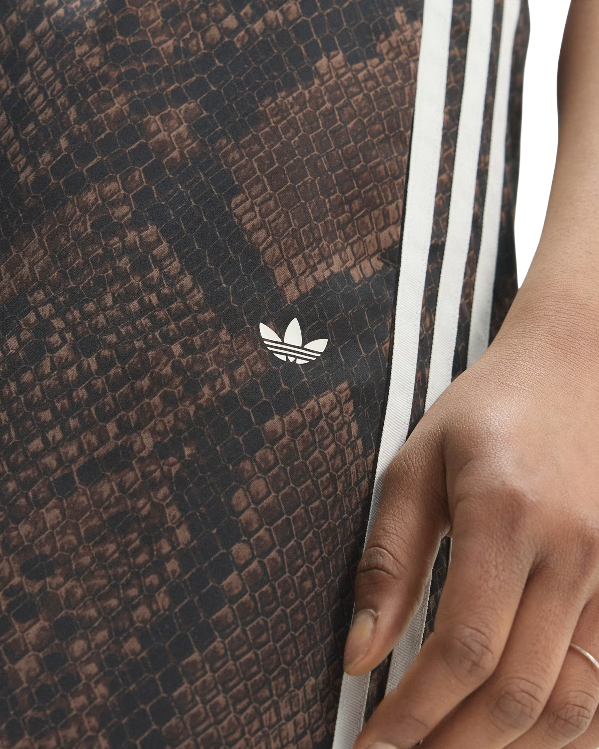 Adidas Satin Snake Print Wide Leg Track Pant - Earth Strata / Aurora Coffee