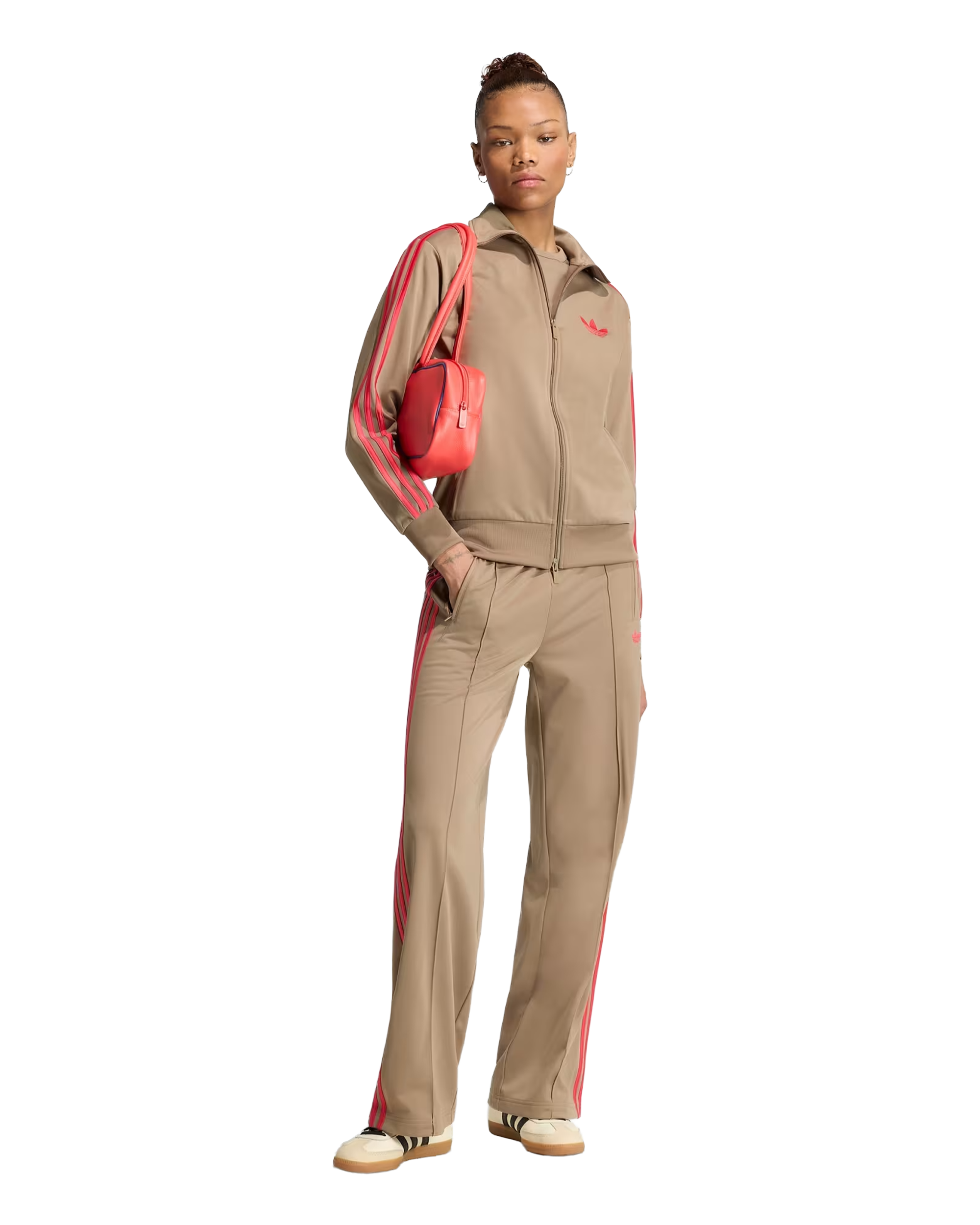 Adidas Firebird Loose Trackpants - Khaki Six / Power Pink