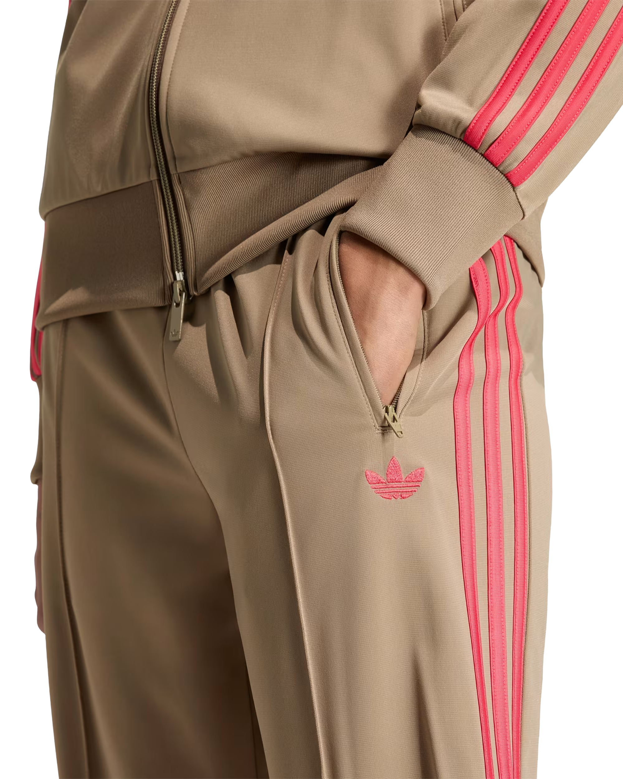 Adidas Firebird Loose Trackpants - Khaki Six / Power Pink